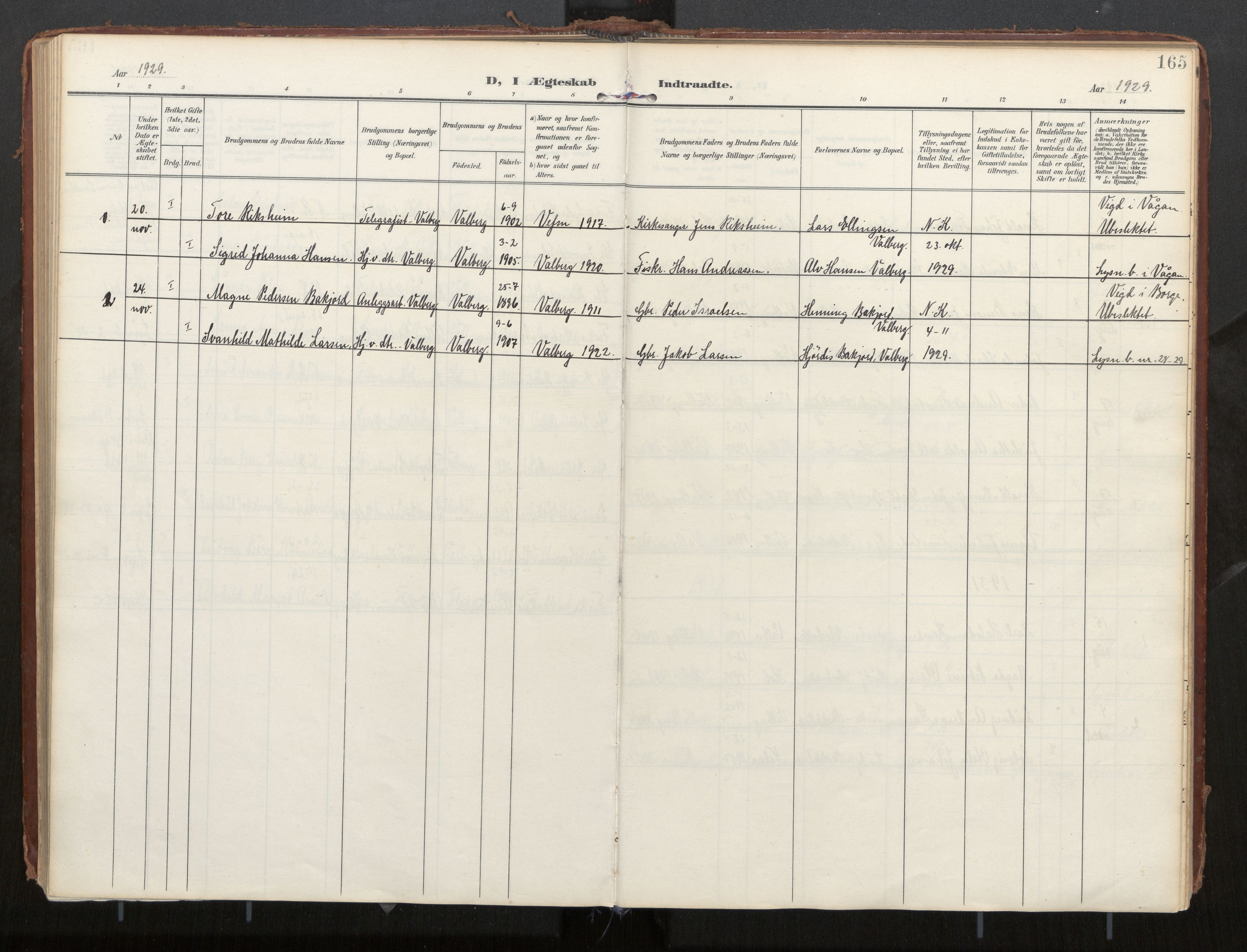 Ministerialprotokoller, klokkerbøker og fødselsregistre - Nordland, SAT/A-1459/884/L1194: Ministerialbok nr. 884A02, 1906-1937, s. 165