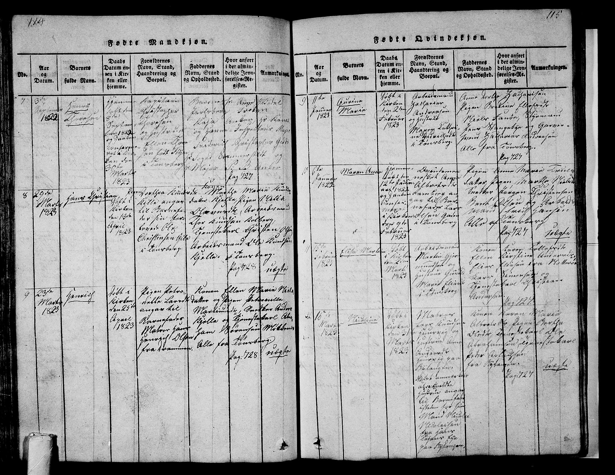 Tønsberg kirkebøker, AV/SAKO-A-330/G/Ga/L0001: Klokkerbok nr. 1, 1813-1826, s. 114-115