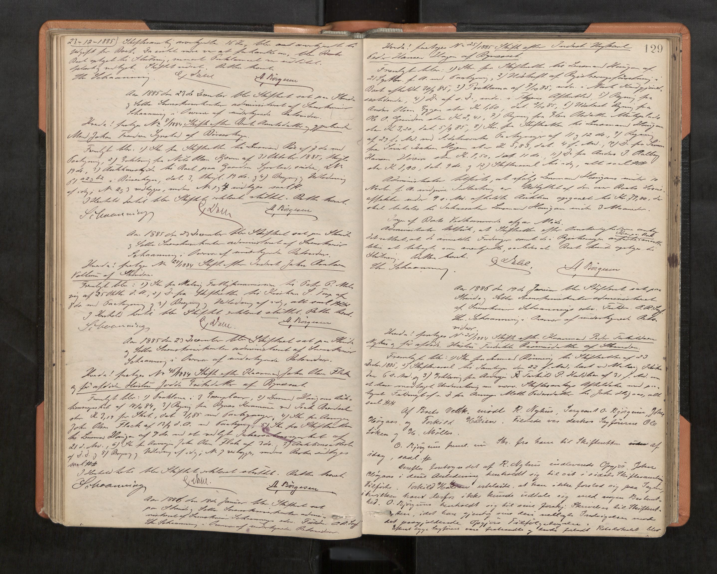 Strinda og Selbu sorenskriveri, AV/SAT-A-0015/3/3B/L0005: Skifteforhandlingsprot. 5 5, 1883-1890, s. 129