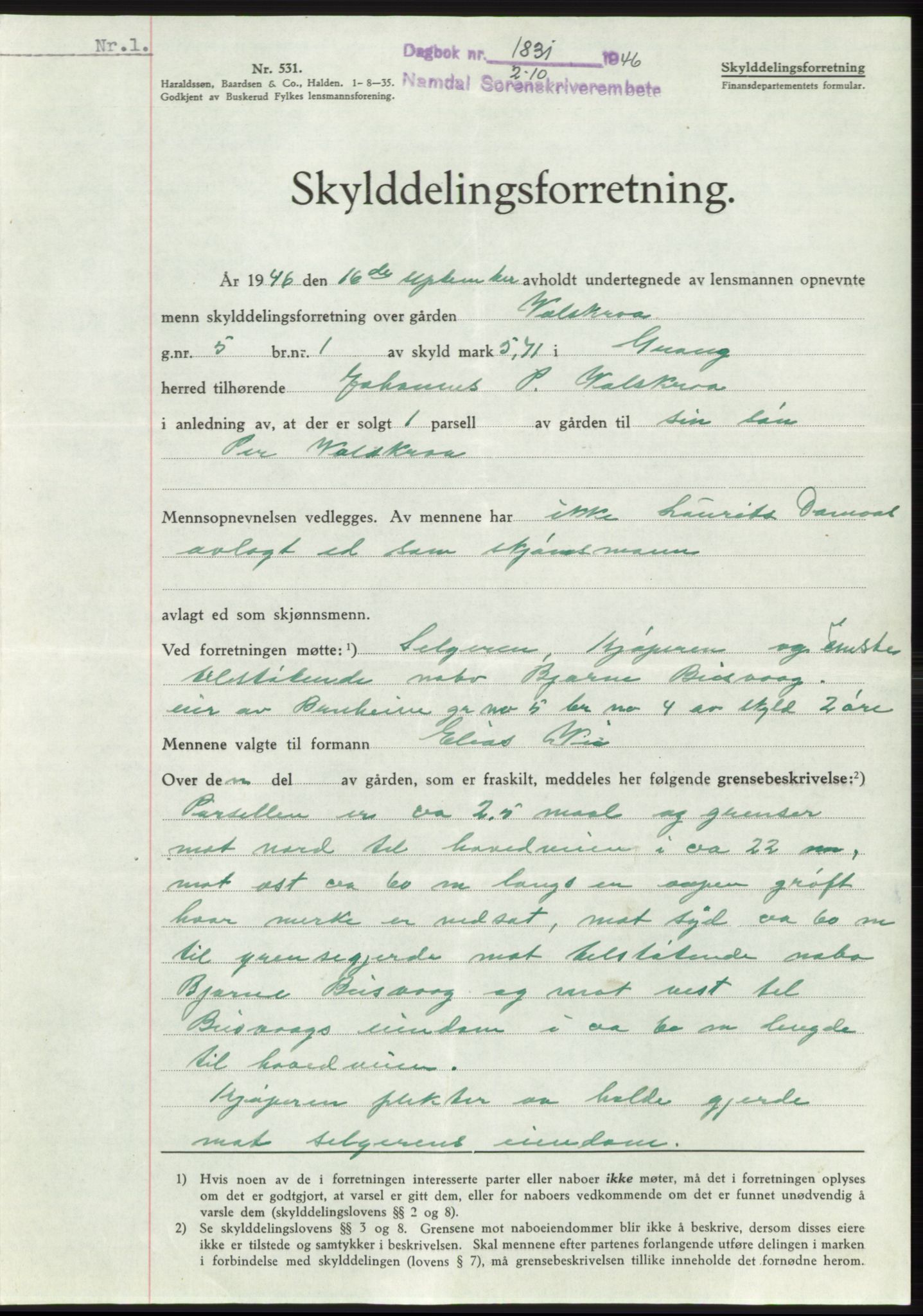 Namdal sorenskriveri, SAT/A-4133/1/2/2C: Pantebok nr. -, 1946-1947, Dagboknr: 1831/1946