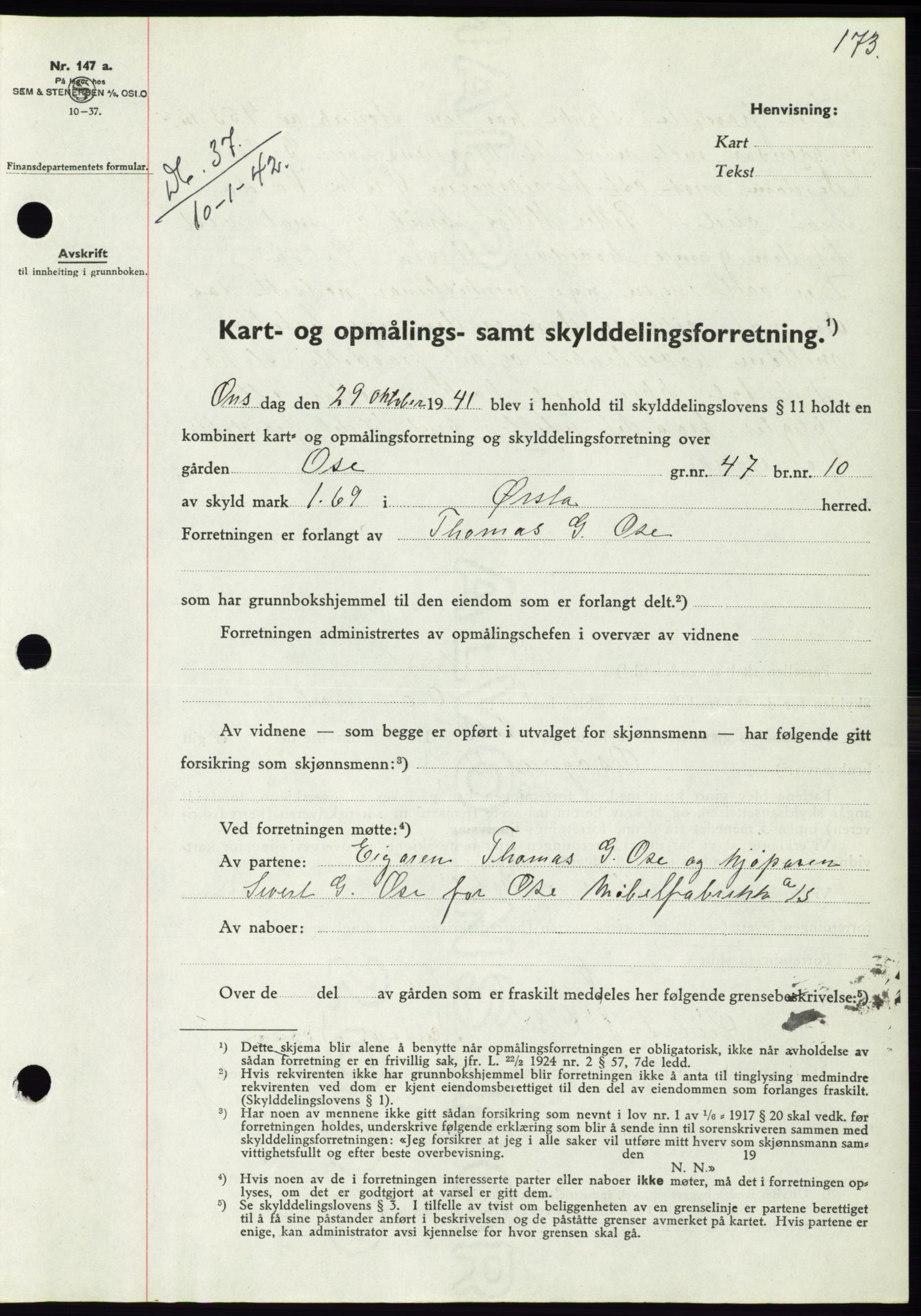 Søre Sunnmøre sorenskriveri, SAT/A-4122/1/2/2C/L0073: Pantebok nr. 67, 1941-1942, Dagboknr: 37/1942