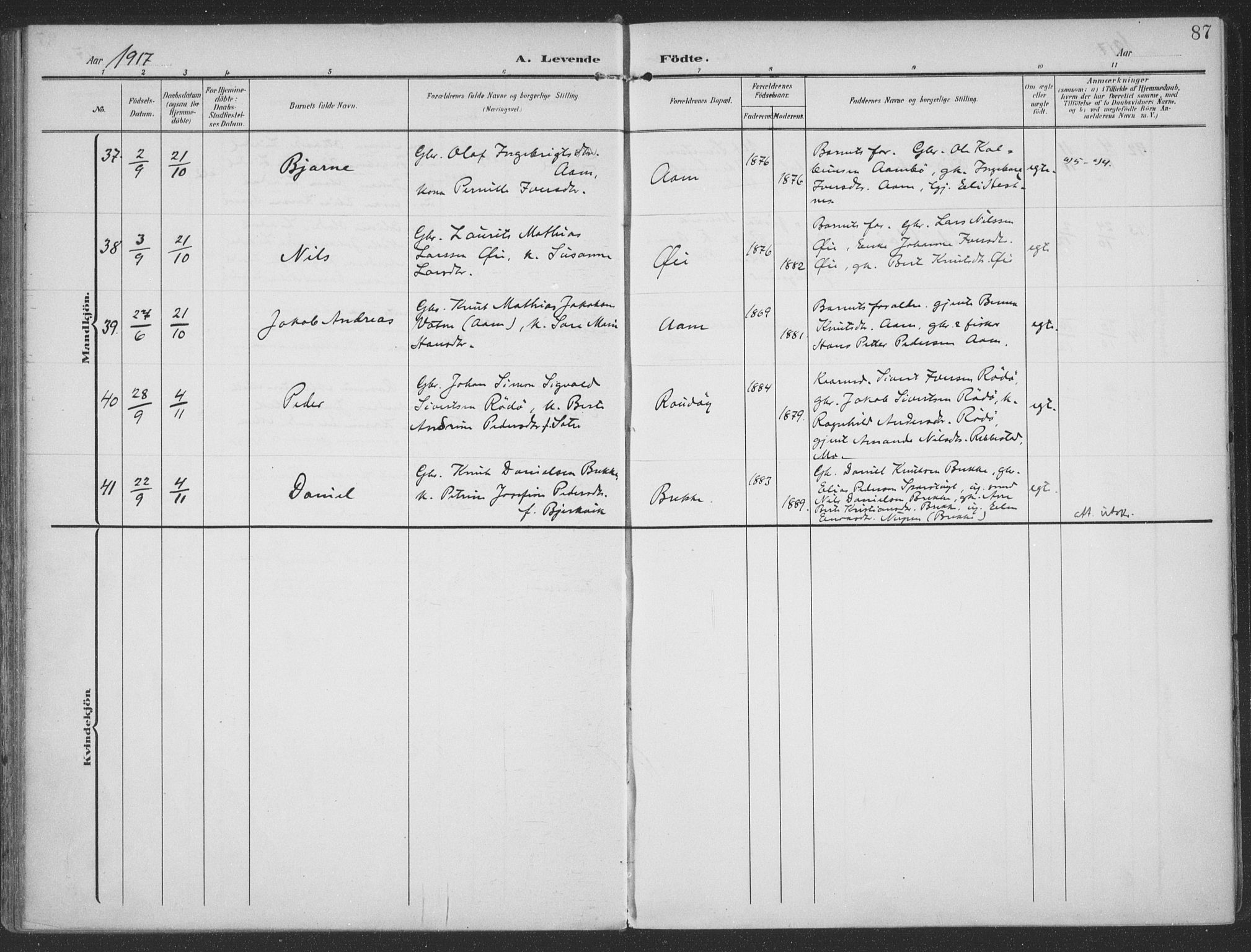 Ministerialprotokoller, klokkerbøker og fødselsregistre - Møre og Romsdal, SAT/A-1454/513/L0178: Ministerialbok nr. 513A05, 1906-1919, s. 87