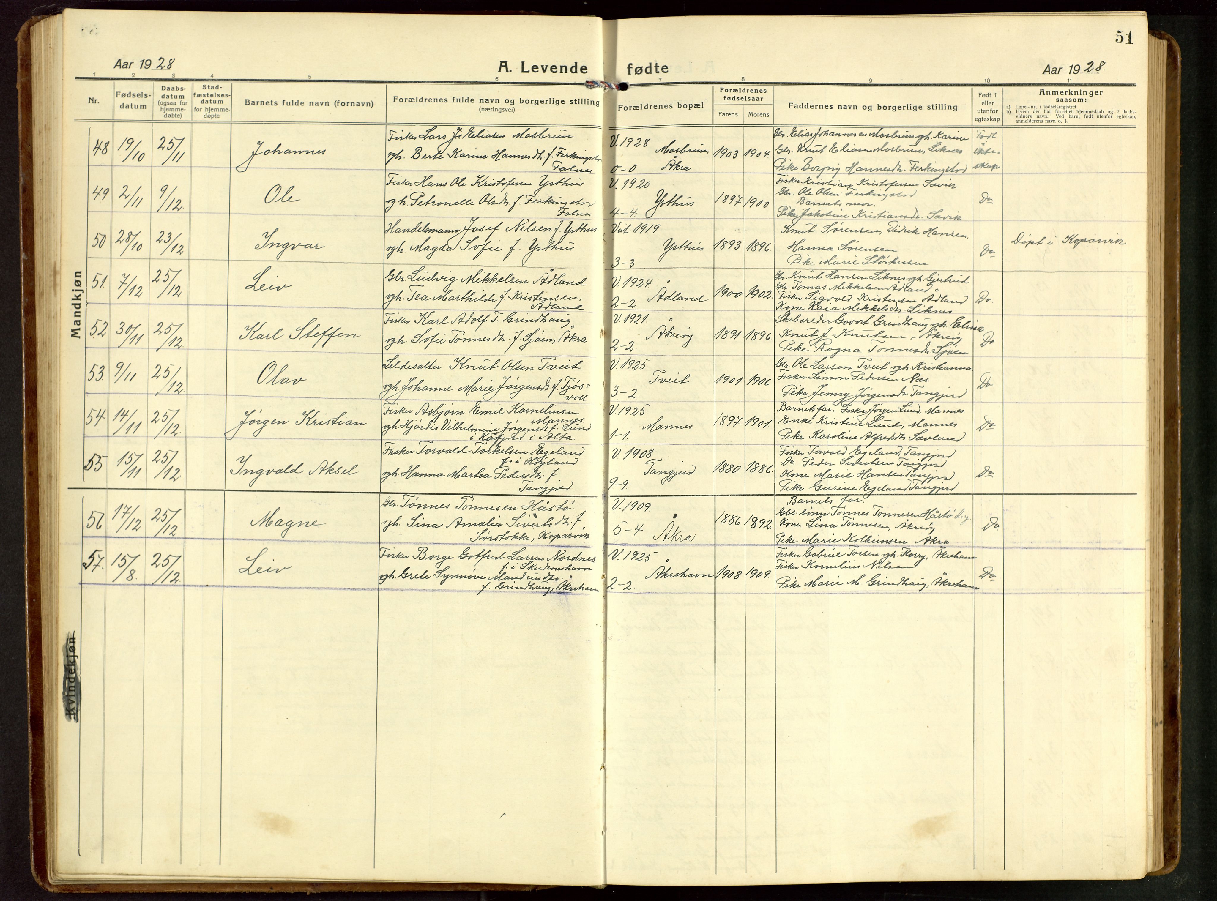 Kopervik sokneprestkontor, AV/SAST-A-101850/H/Ha/Hab/L0014: Klokkerbok nr. B 14, 1922-1947, s. 51