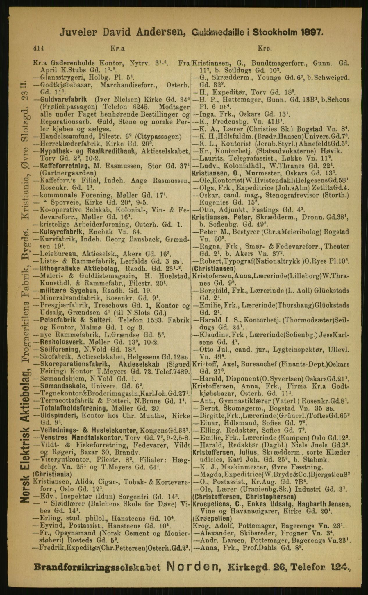 Kristiania/Oslo adressebok, PUBL/-, 1899, s. 414