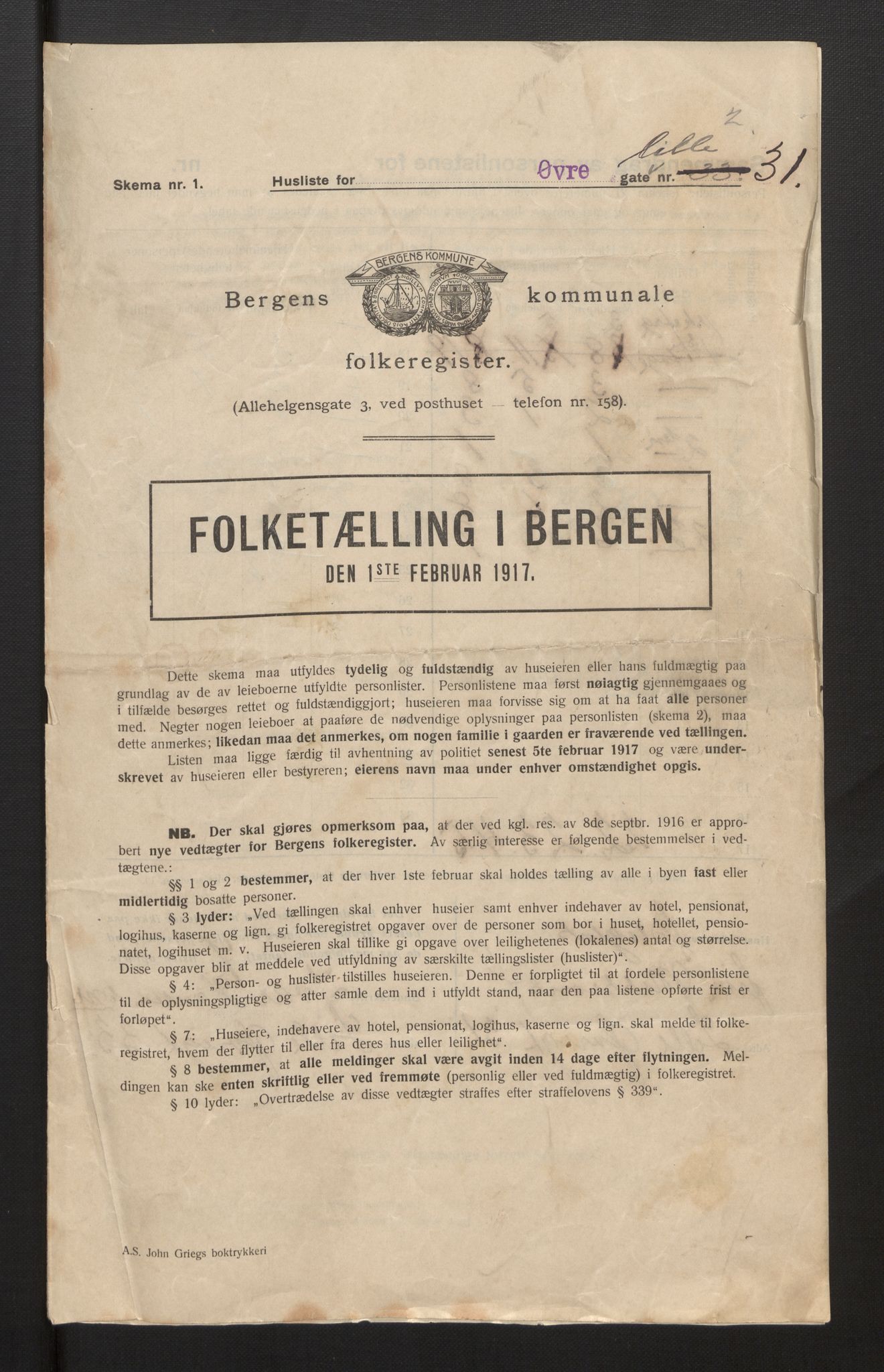 SAB, Kommunal folketelling 1917 for Bergen kjøpstad, 1917, s. 46155