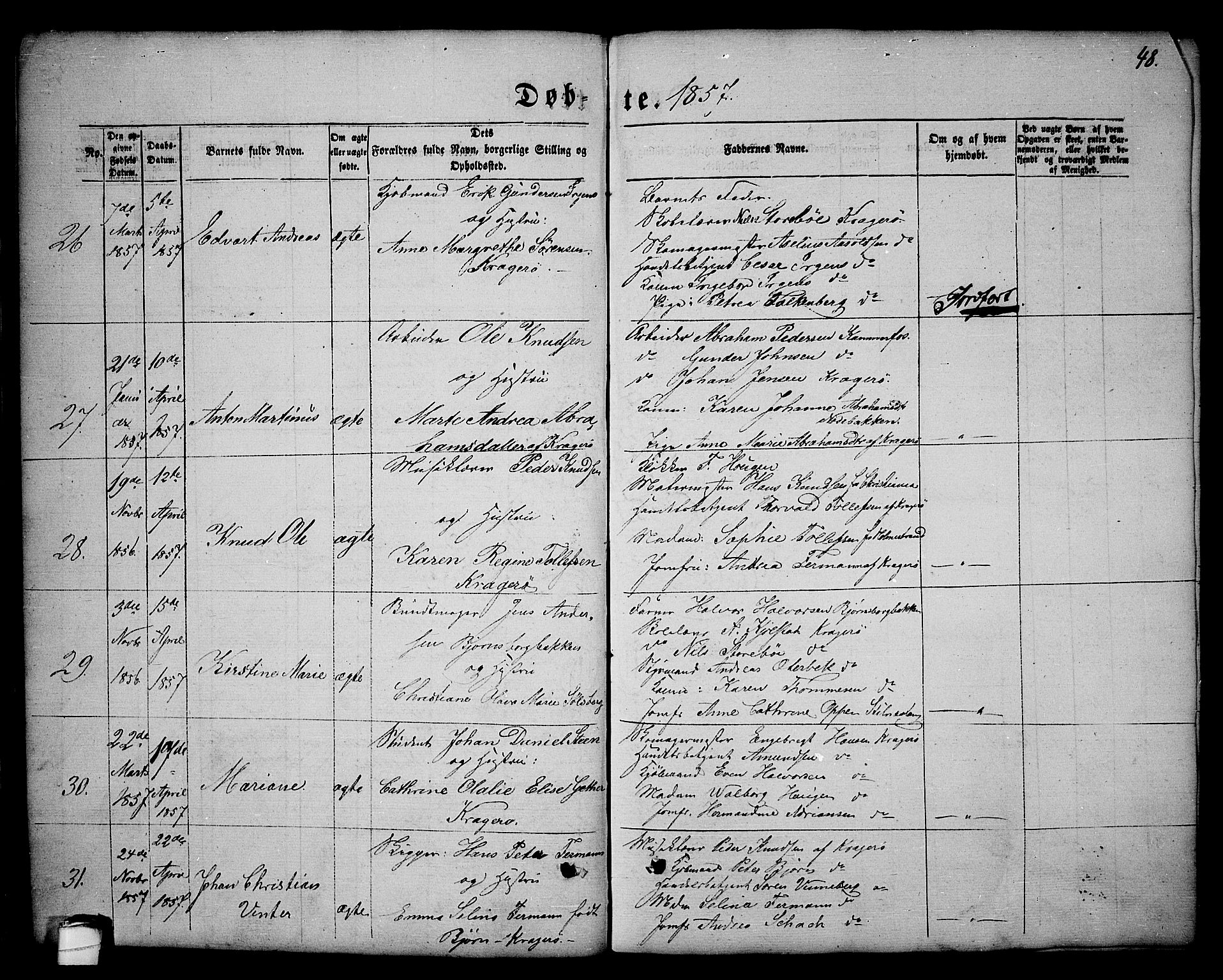Kragerø kirkebøker, AV/SAKO-A-278/G/Ga/L0004: Klokkerbok nr. 4, 1853-1865, s. 48