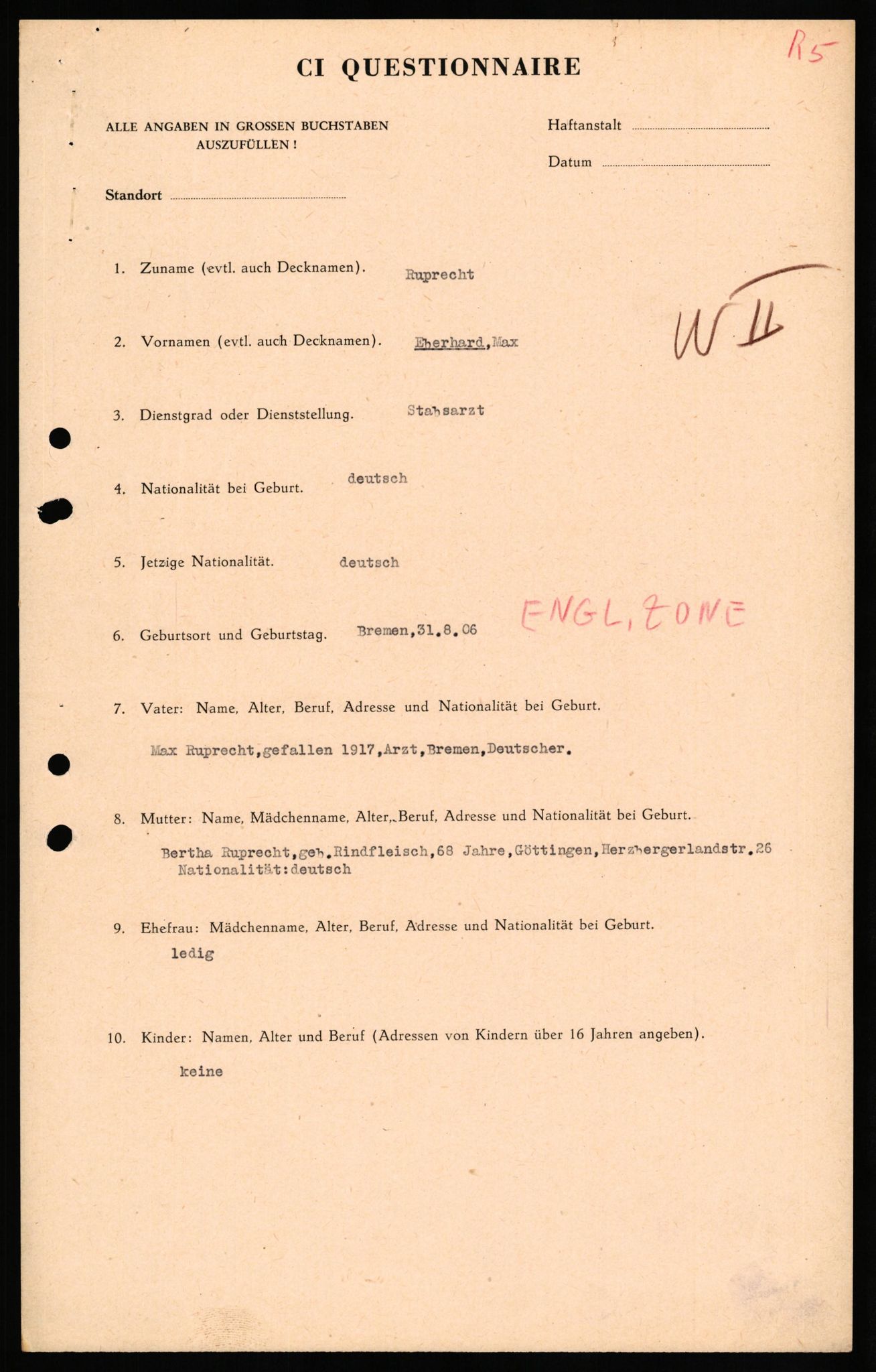 Forsvaret, Forsvarets overkommando II, AV/RA-RAFA-3915/D/Db/L0028: CI Questionaires. Tyske okkupasjonsstyrker i Norge. Tyskere., 1945-1946, s. 268