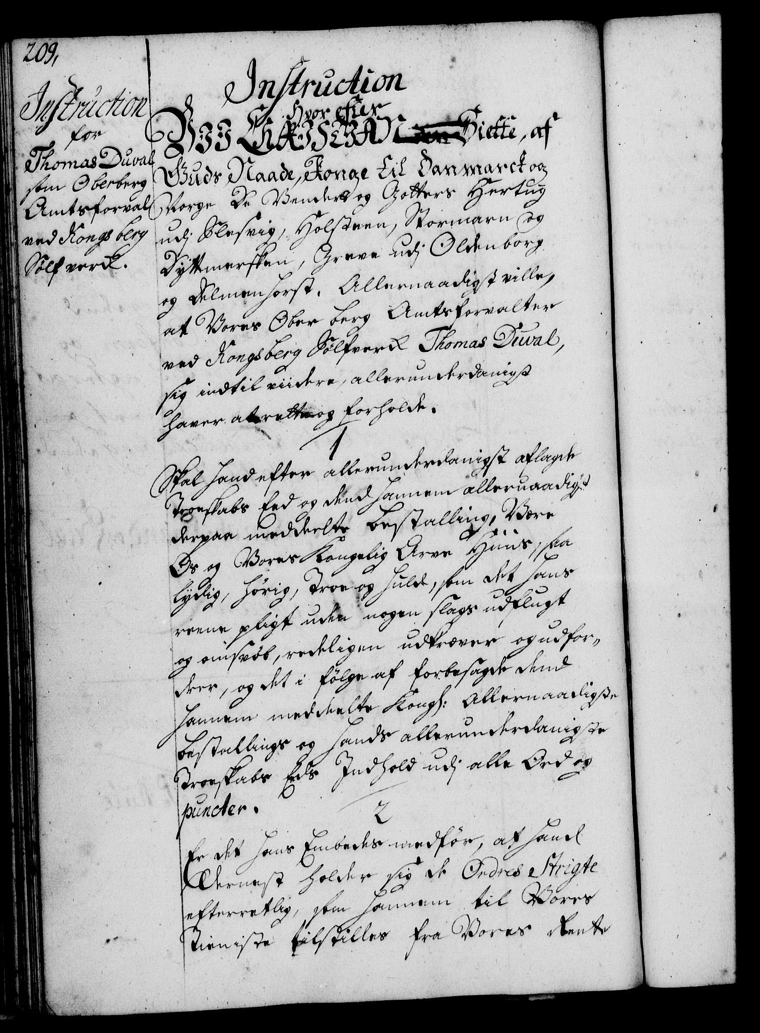 Rentekammeret, Kammerkanselliet, RA/EA-3111/G/Gg/Ggi/L0002: Norsk instruksjonsprotokoll med register (merket RK 53.35), 1729-1751, s. 209
