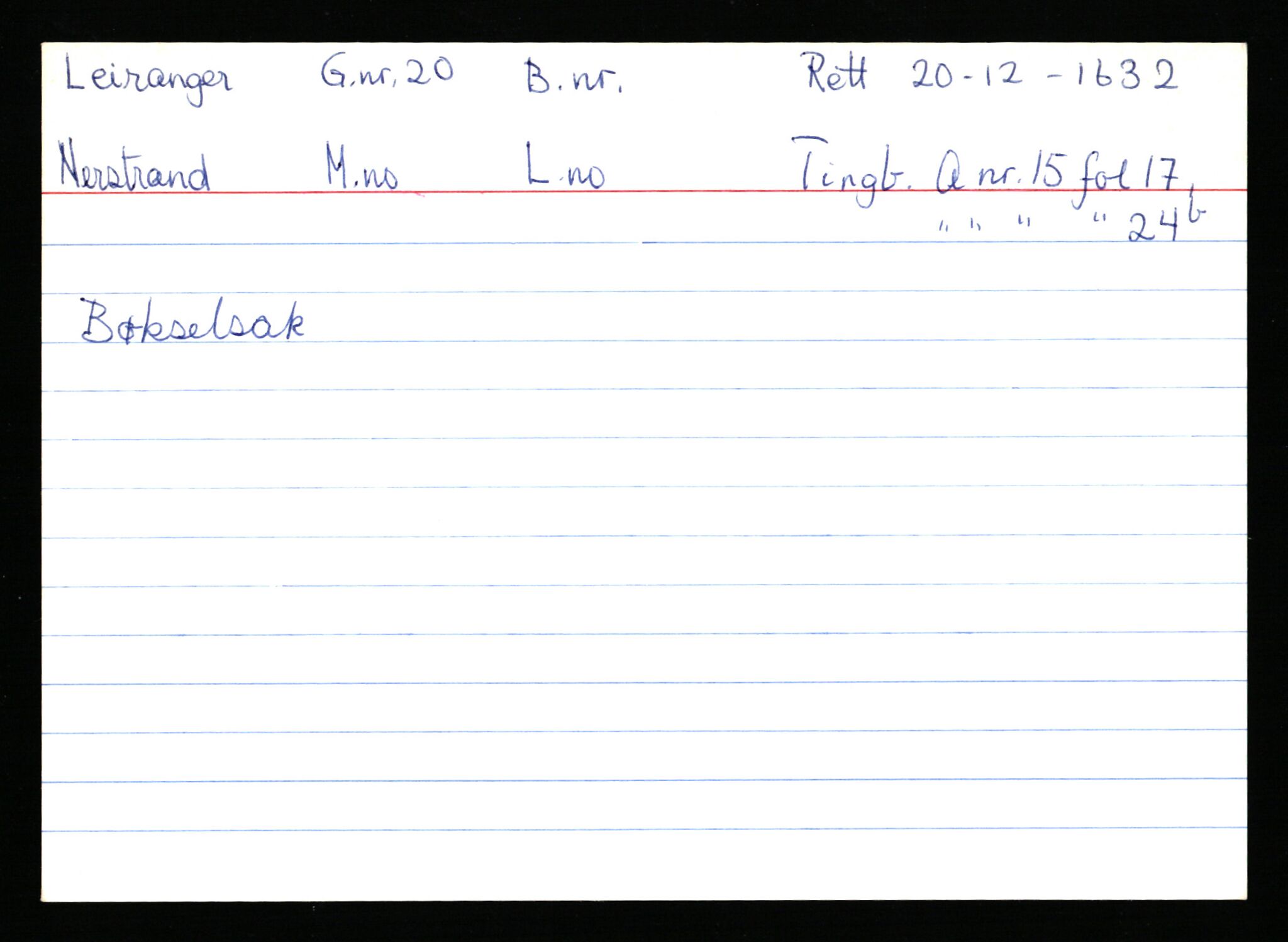 Statsarkivet i Stavanger, AV/SAST-A-101971/03/Y/Ym/L0035: Åstedskort sortert etter gårdsnavn: Leiranger - Lindanger, 1600-1950, s. 2