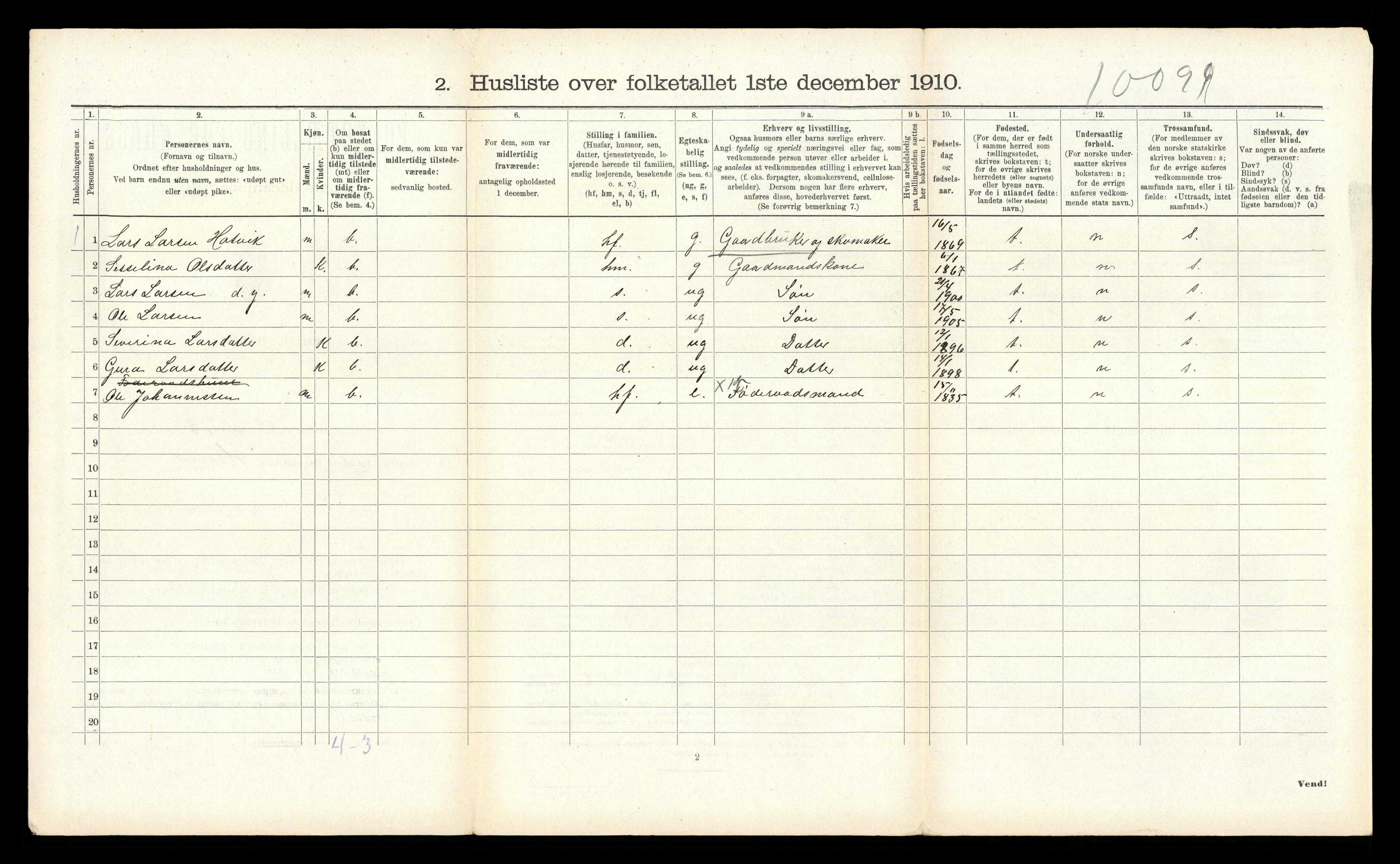 RA, Folketelling 1910 for 1243 Os herred, 1910, s. 907