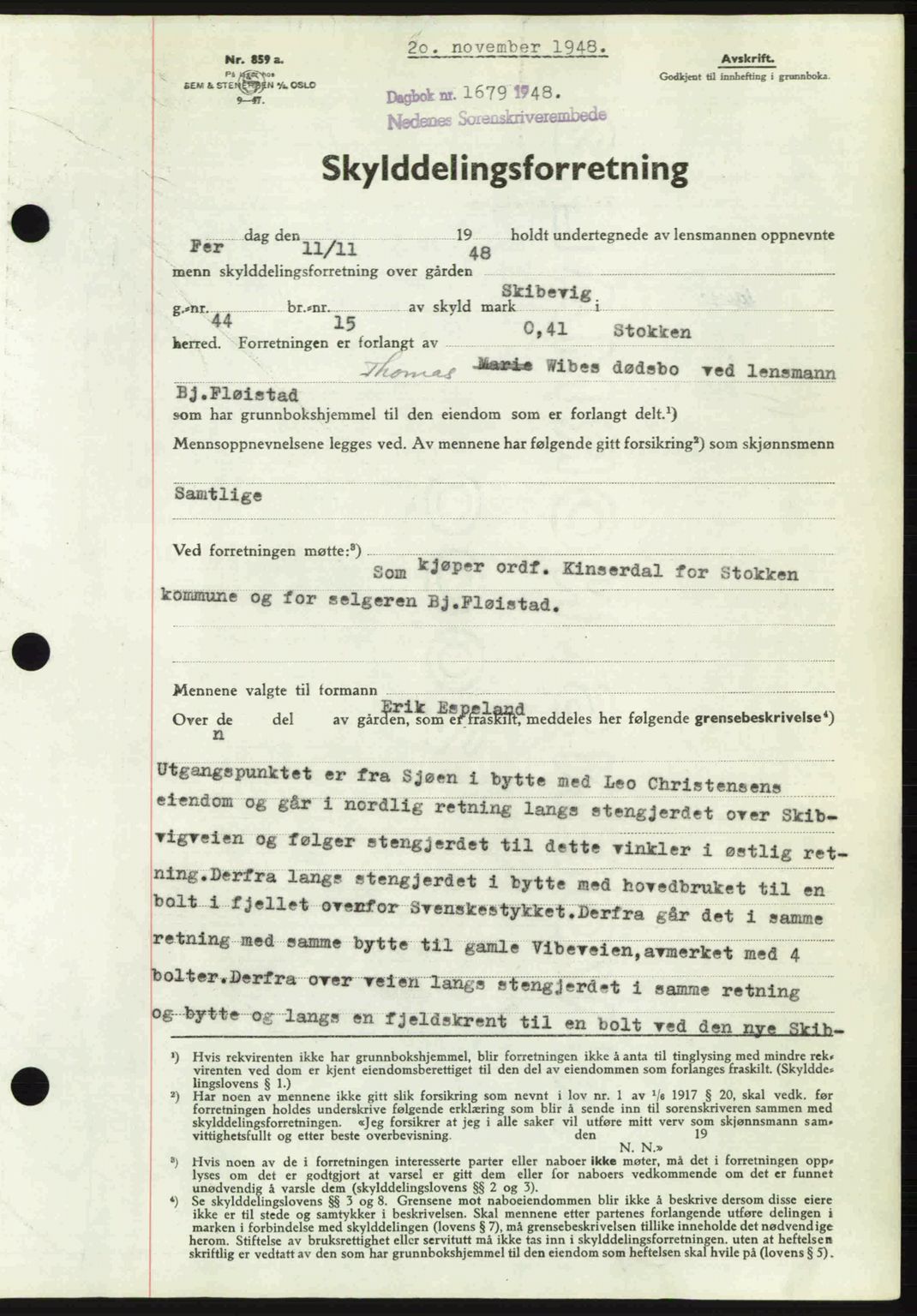 Nedenes sorenskriveri, SAK/1221-0006/G/Gb/Gba/L0060: Pantebok nr. A12, 1948-1949, Dagboknr: 1679/1948