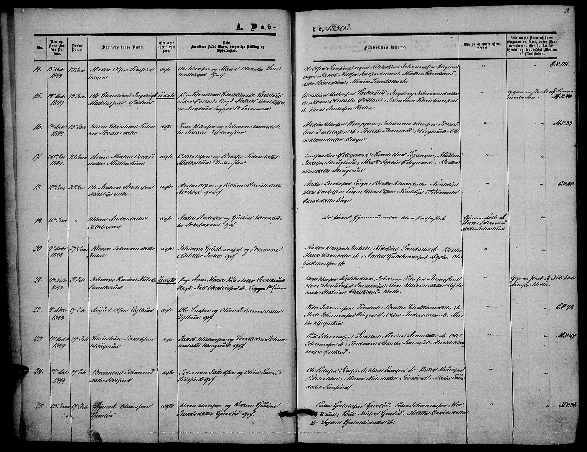 Vestre Toten prestekontor, SAH/PREST-108/H/Ha/Haa/L0005: Ministerialbok nr. 5, 1850-1855, s. 3