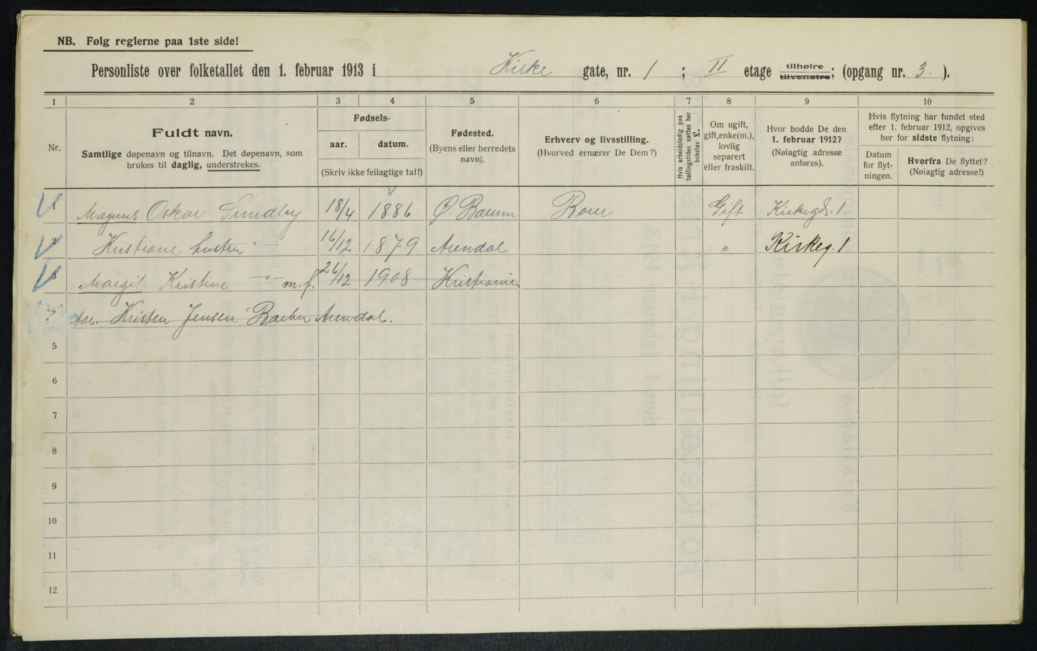 OBA, Kommunal folketelling 1.2.1913 for Kristiania, 1913, s. 49475