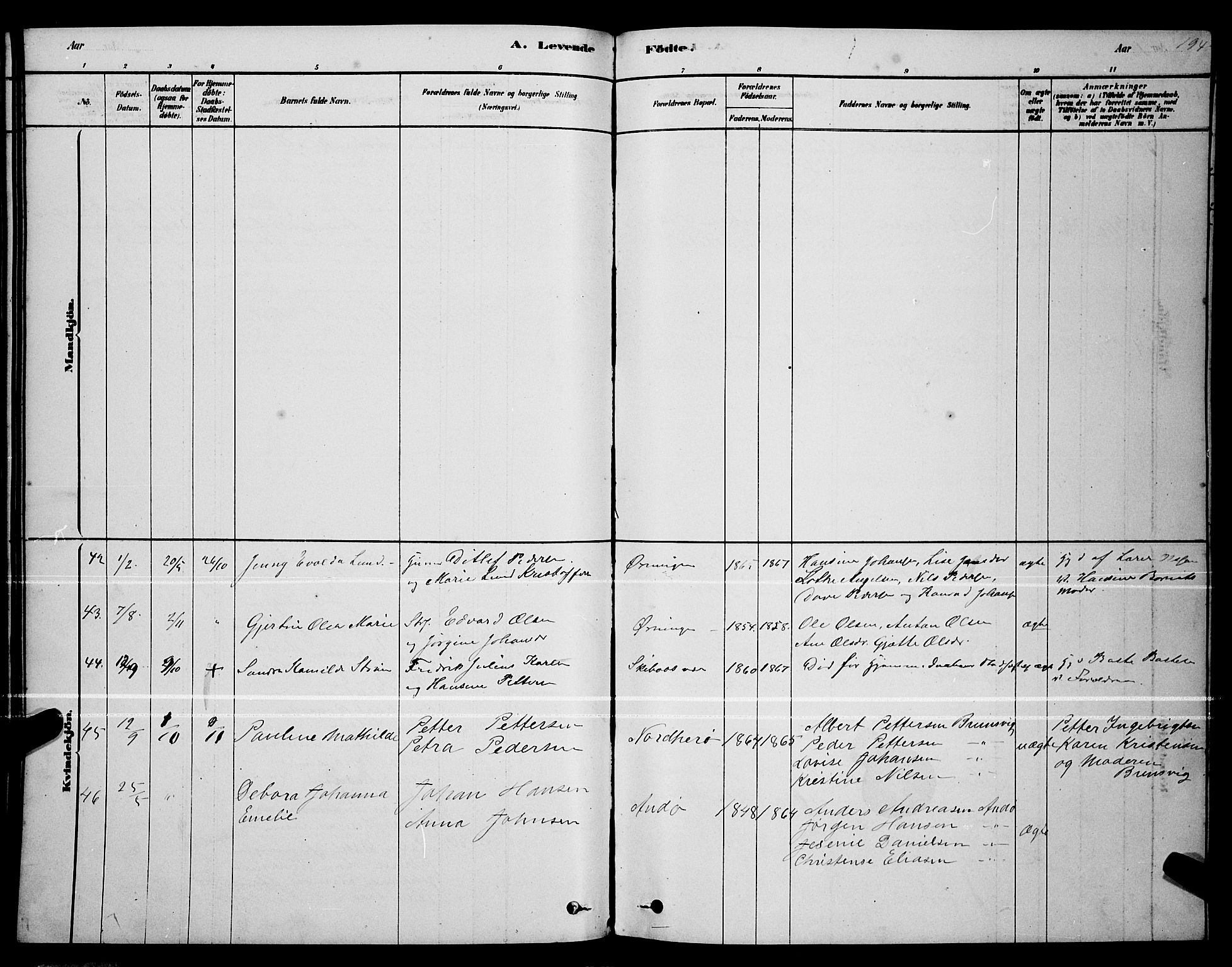 Ministerialprotokoller, klokkerbøker og fødselsregistre - Nordland, AV/SAT-A-1459/834/L0513: Klokkerbok nr. 834C04, 1877-1892, s. 194