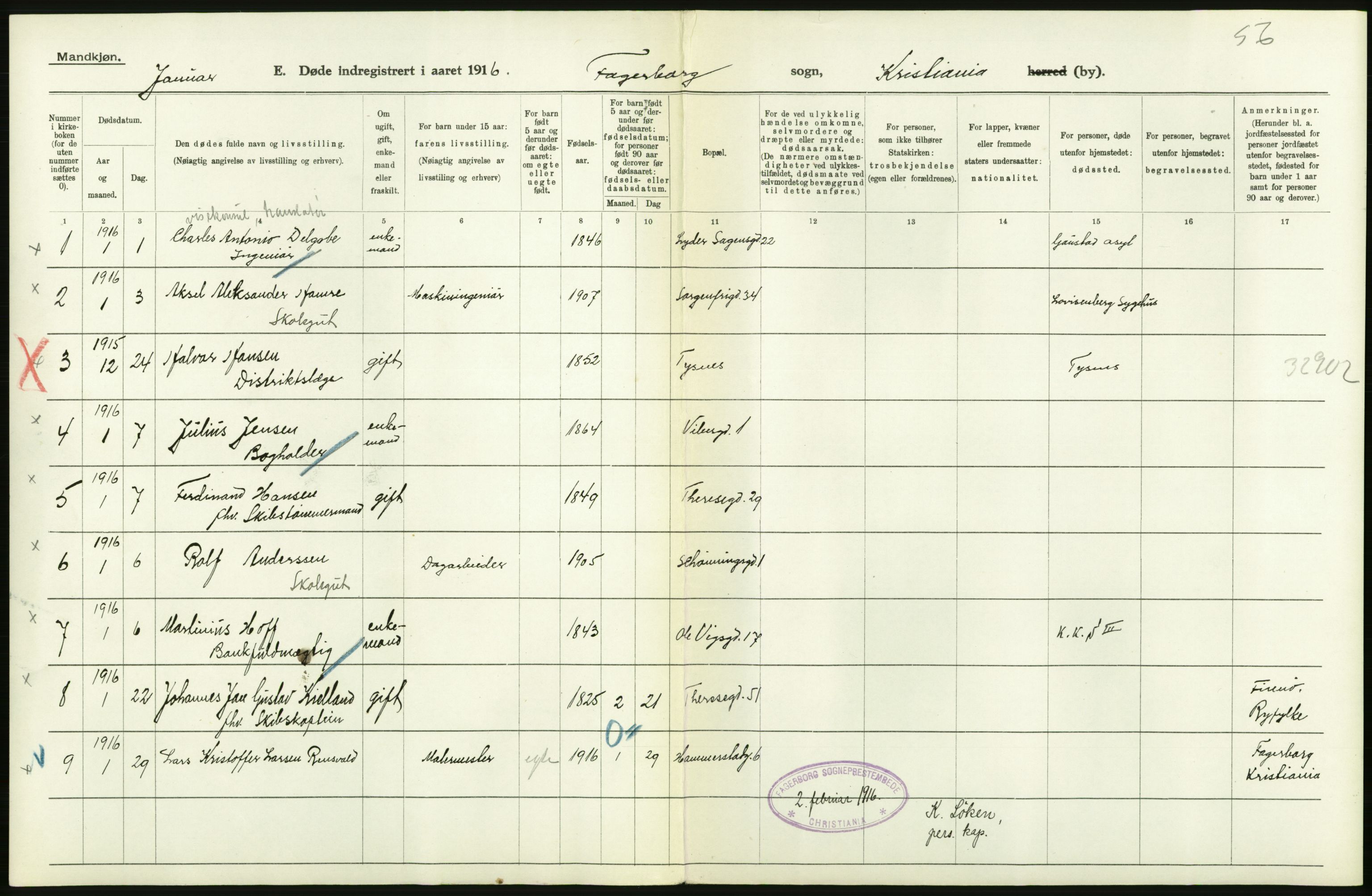 Statistisk sentralbyrå, Sosiodemografiske emner, Befolkning, AV/RA-S-2228/D/Df/Dfb/Dfbf/L0010: Kristiania: Døde, dødfødte., 1916, s. 366