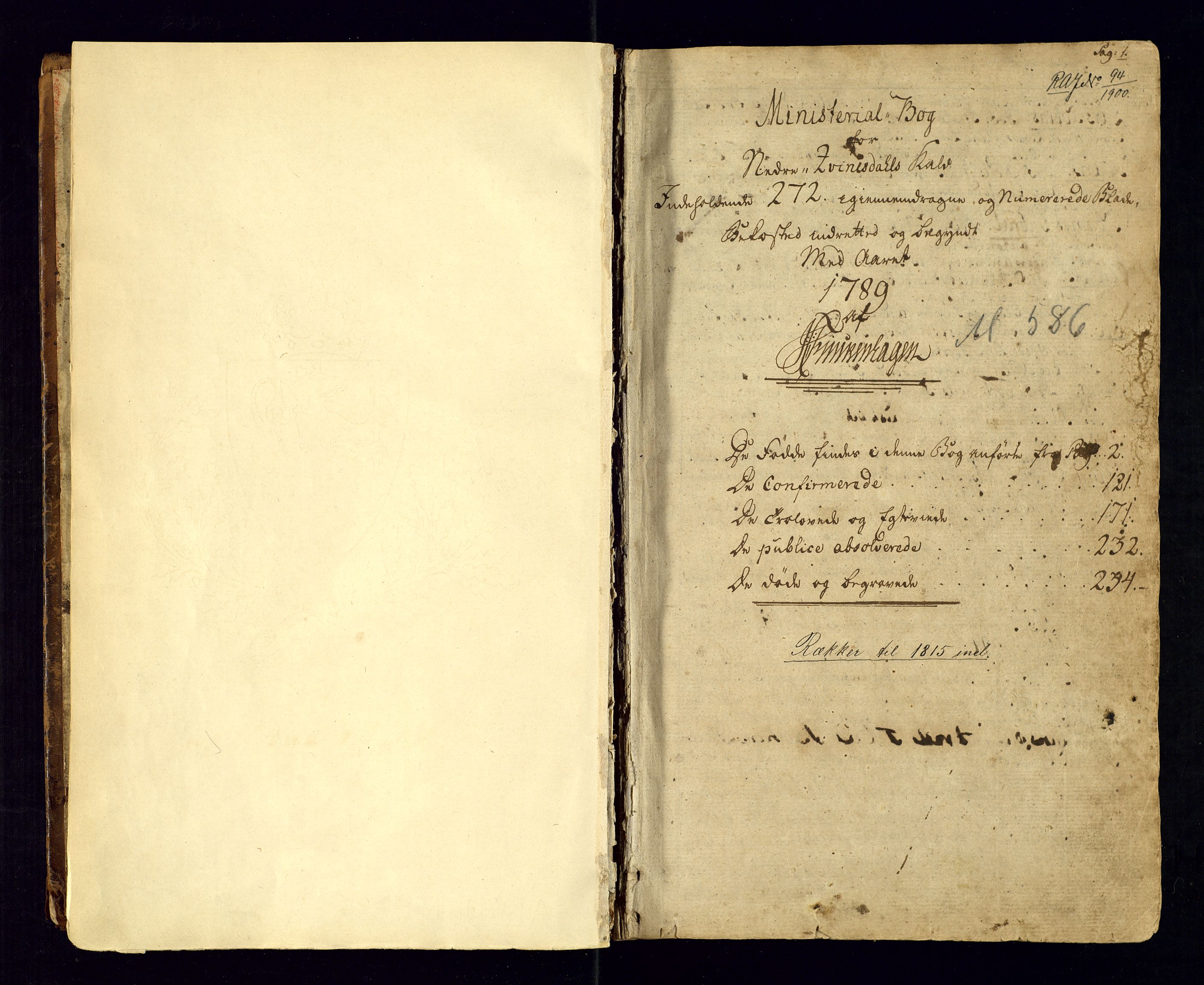 Kvinesdal sokneprestkontor, SAK/1111-0026/F/Fa/Fab/L0002: Ministerialbok nr. A 2, 1789-1815, s. 1