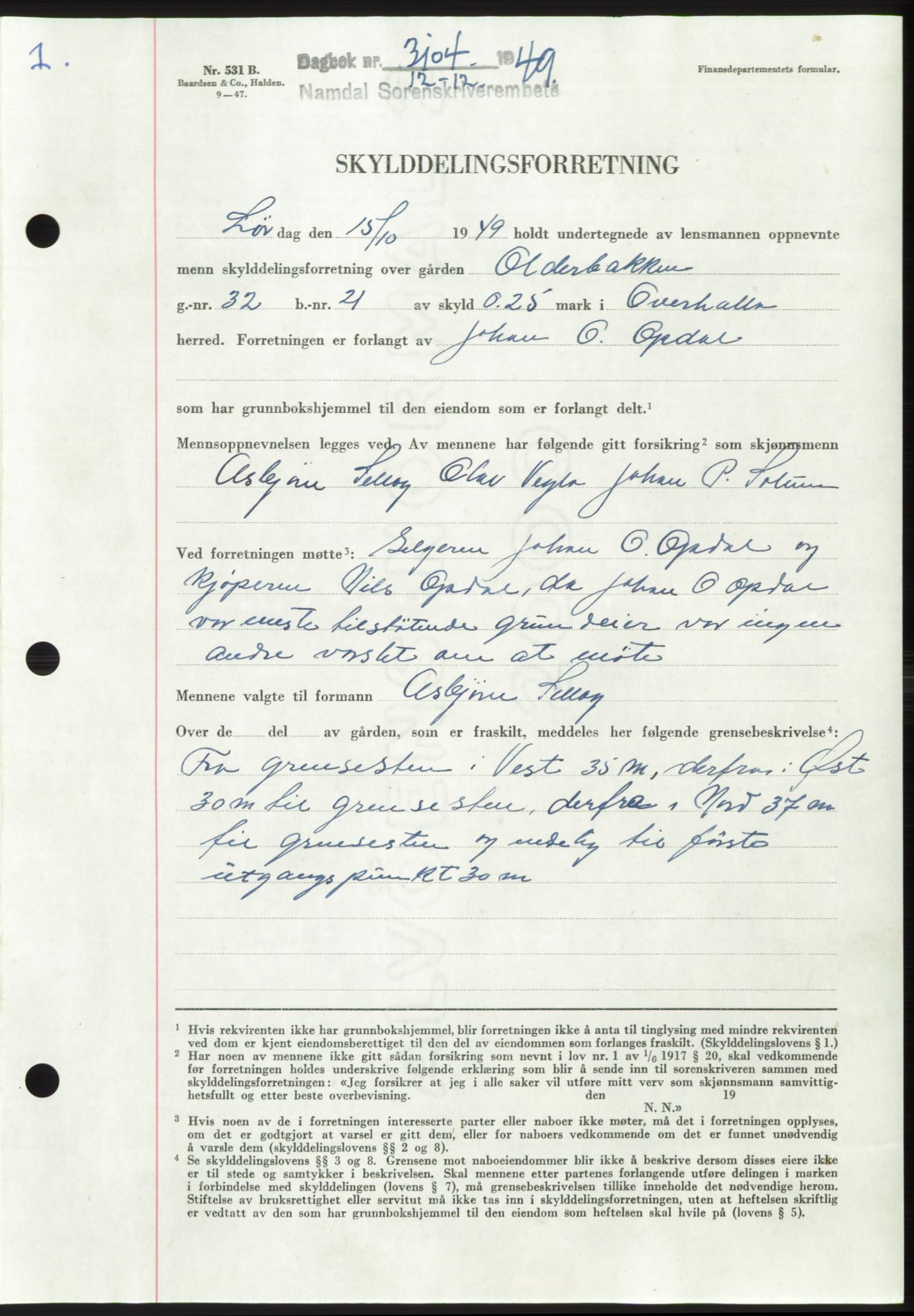 Namdal sorenskriveri, SAT/A-4133/1/2/2C: Pantebok nr. -, 1949-1949, Dagboknr: 3104/1949