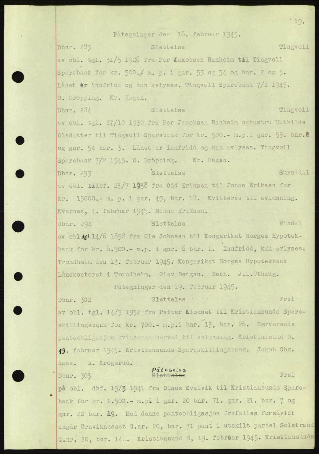 Nordmøre sorenskriveri, AV/SAT-A-4132/1/2/2Ca: Pantebok nr. C82a, 1945-1946, Dagboknr: 283/1945