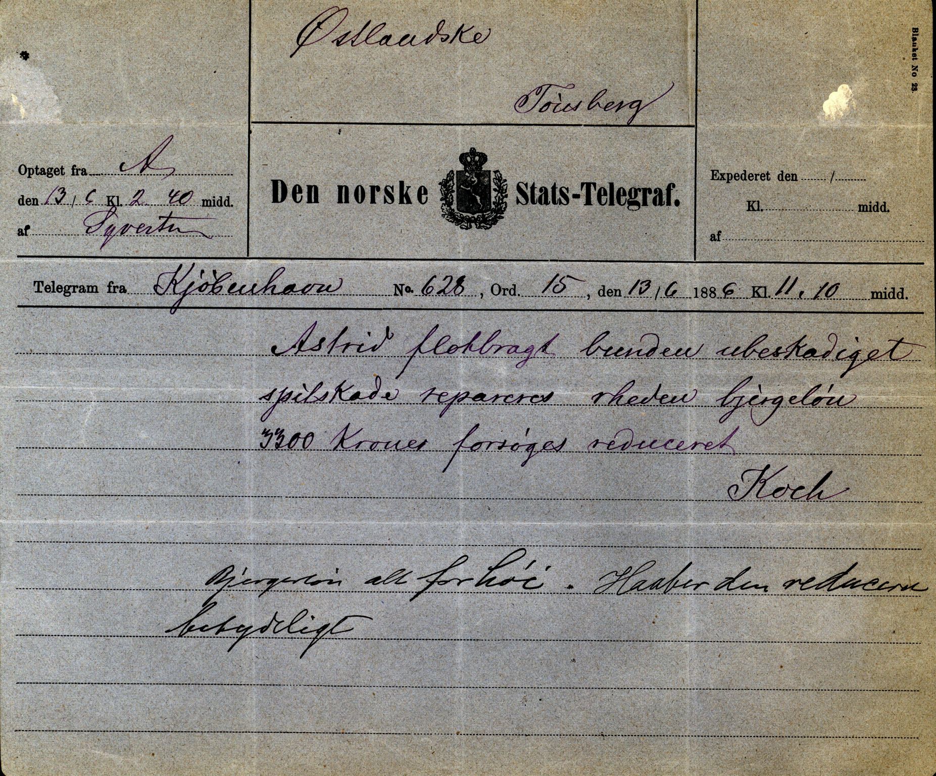 Pa 63 - Østlandske skibsassuranceforening, VEMU/A-1079/G/Ga/L0019/0011: Havaridokumenter / Arica, Astrid, August Herman Franck, Sondre, 1886, s. 27