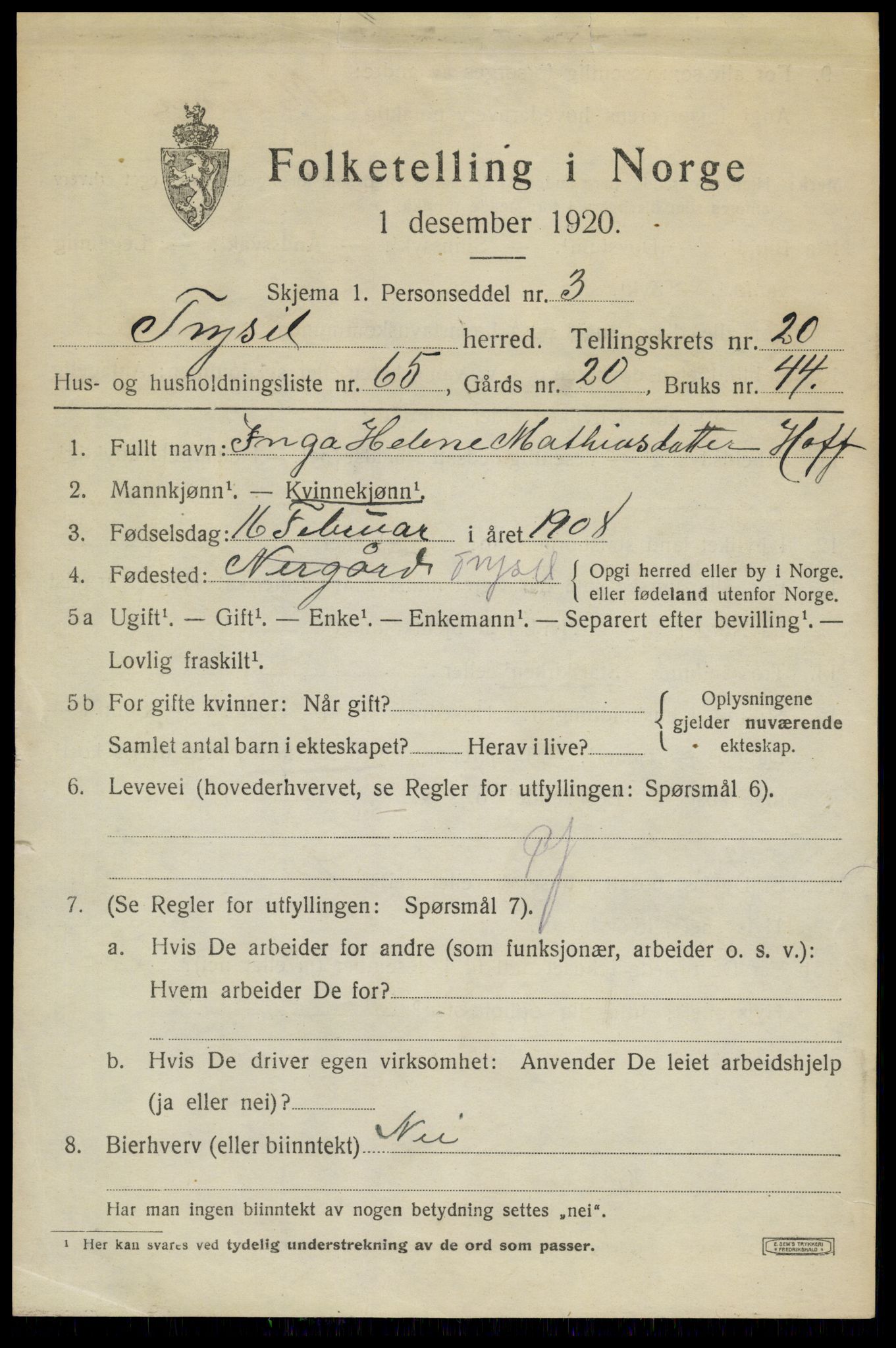 SAH, Folketelling 1920 for 0428 Trysil herred, 1920, s. 13739