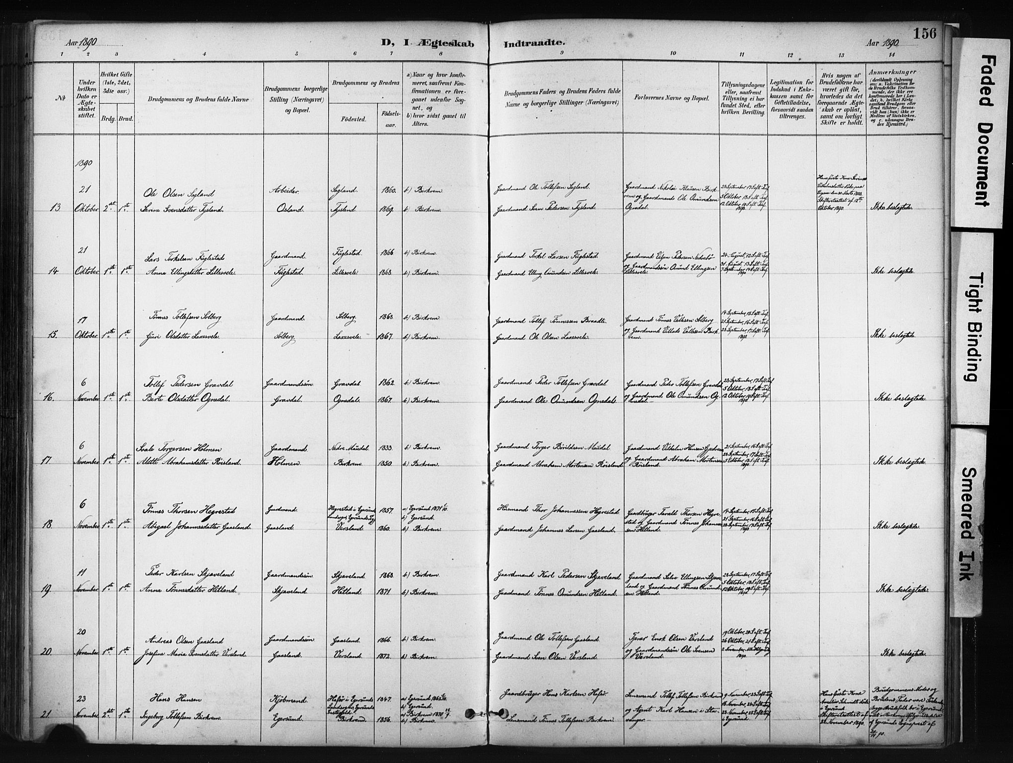 Helleland sokneprestkontor, SAST/A-101810: Ministerialbok nr. A 9, 1887-1908, s. 156