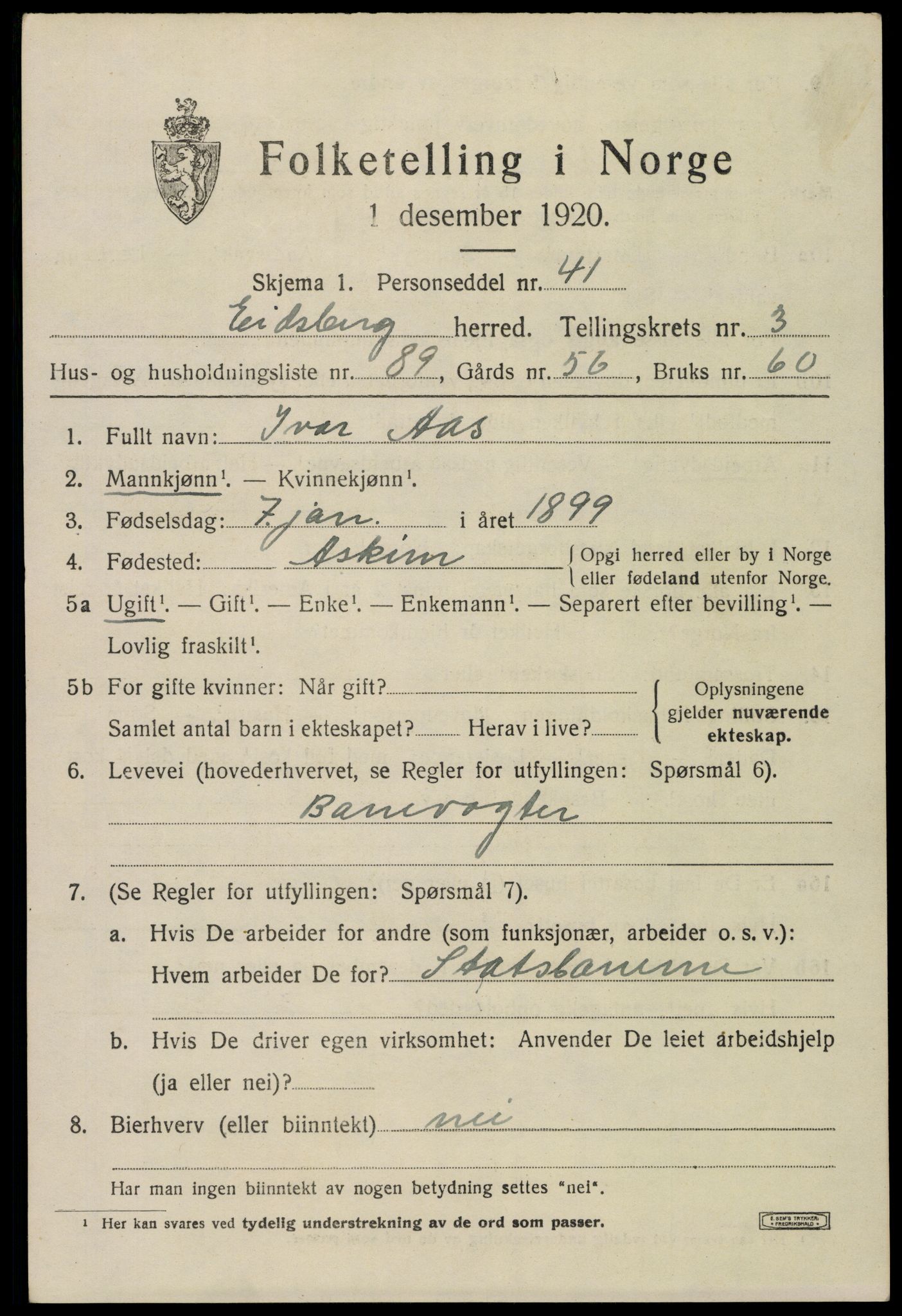 SAO, Folketelling 1920 for 0125 Eidsberg herred, 1920, s. 5071