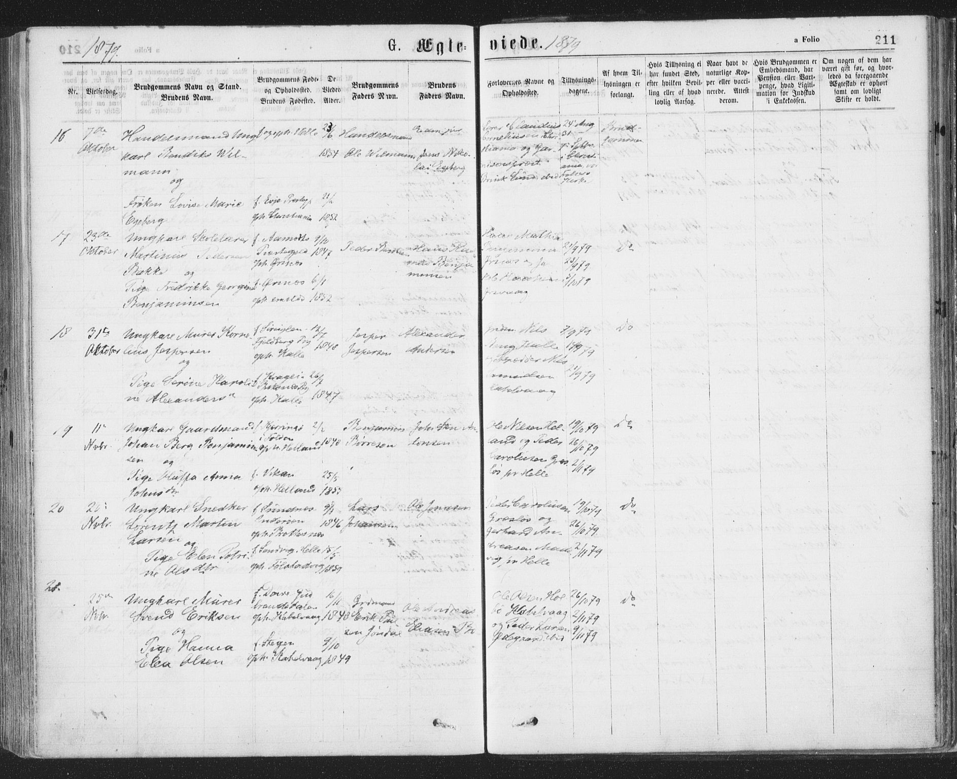 Ministerialprotokoller, klokkerbøker og fødselsregistre - Nordland, AV/SAT-A-1459/874/L1058: Ministerialbok nr. 874A02, 1878-1883, s. 211