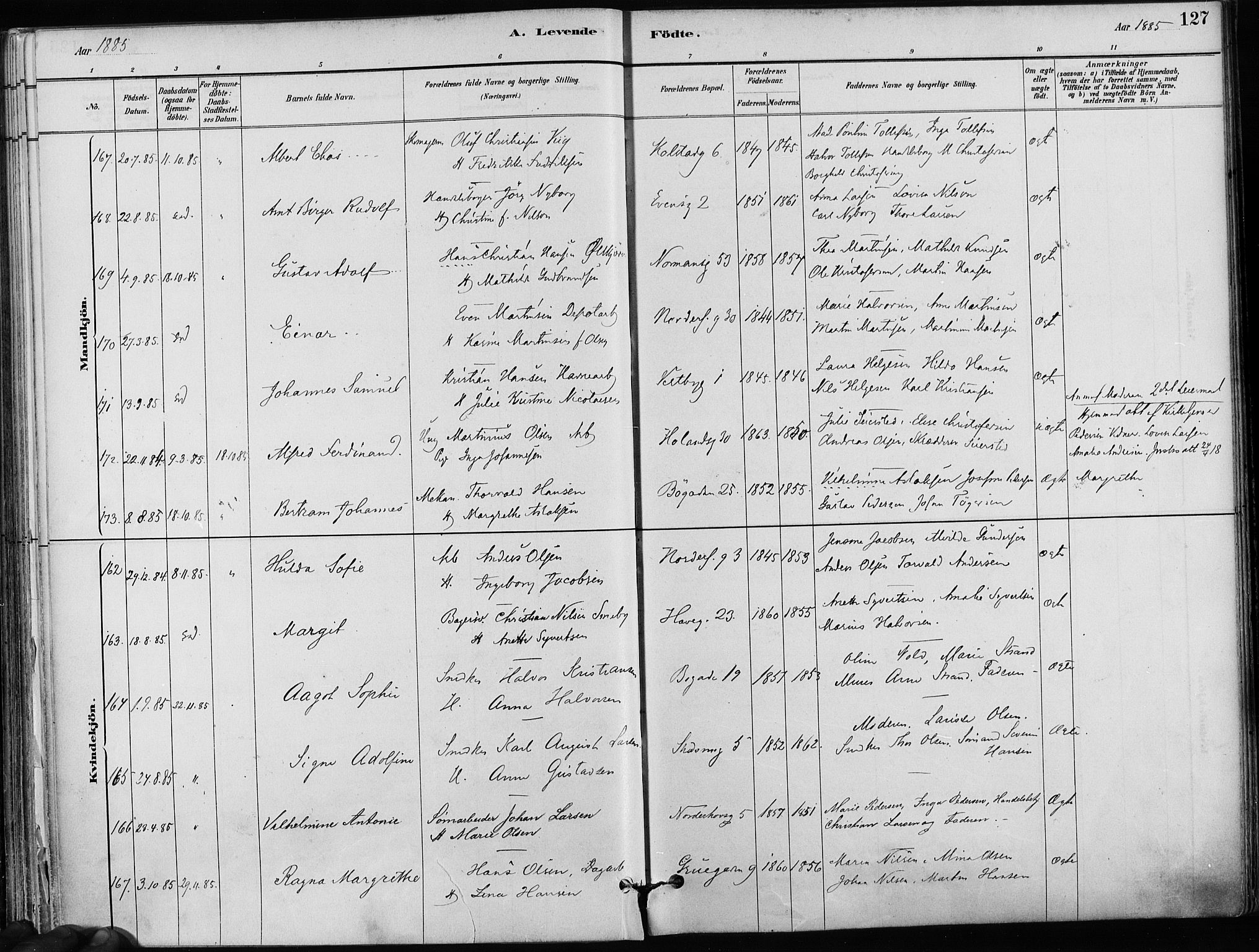 Kampen prestekontor Kirkebøker, AV/SAO-A-10853/F/Fa/L0001: Ministerialbok nr. I 1, 1880-1886, s. 127