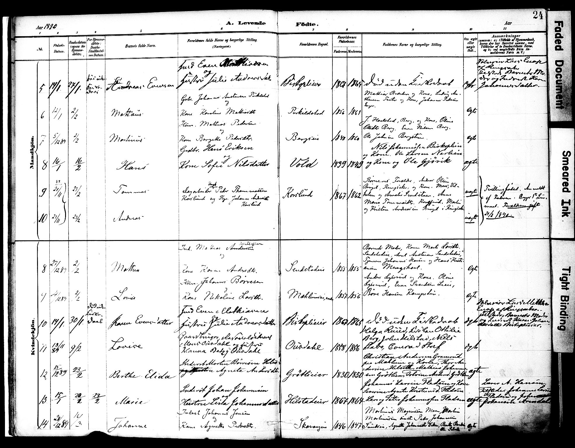 Nes prestekontor, Hedmark, AV/SAH-PREST-020/K/Ka/L0009: Ministerialbok nr. 9, 1887-1905, s. 24