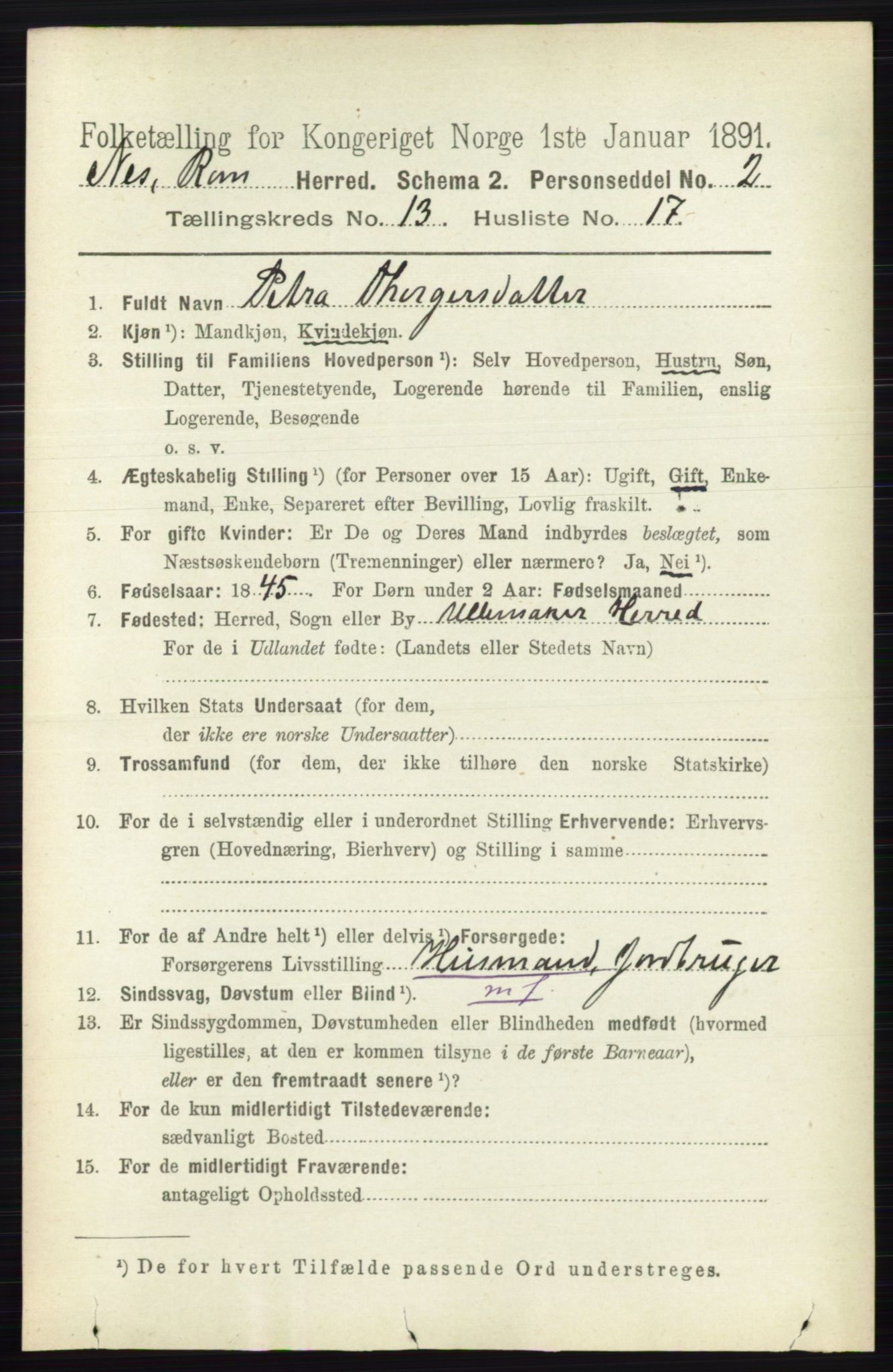 RA, Folketelling 1891 for 0236 Nes herred, 1891, s. 7940