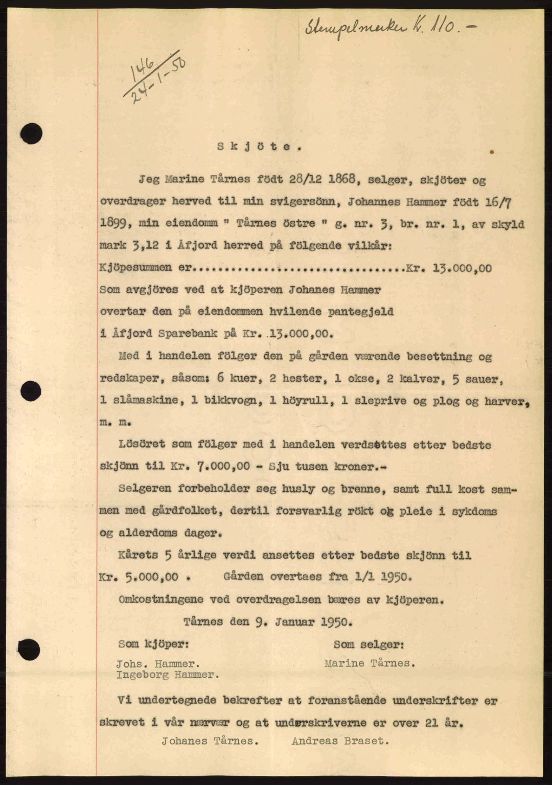Fosen sorenskriveri, AV/SAT-A-1107/1/2/2C: Pantebok nr. A10, 1949-1950, Dagboknr: 146/1950