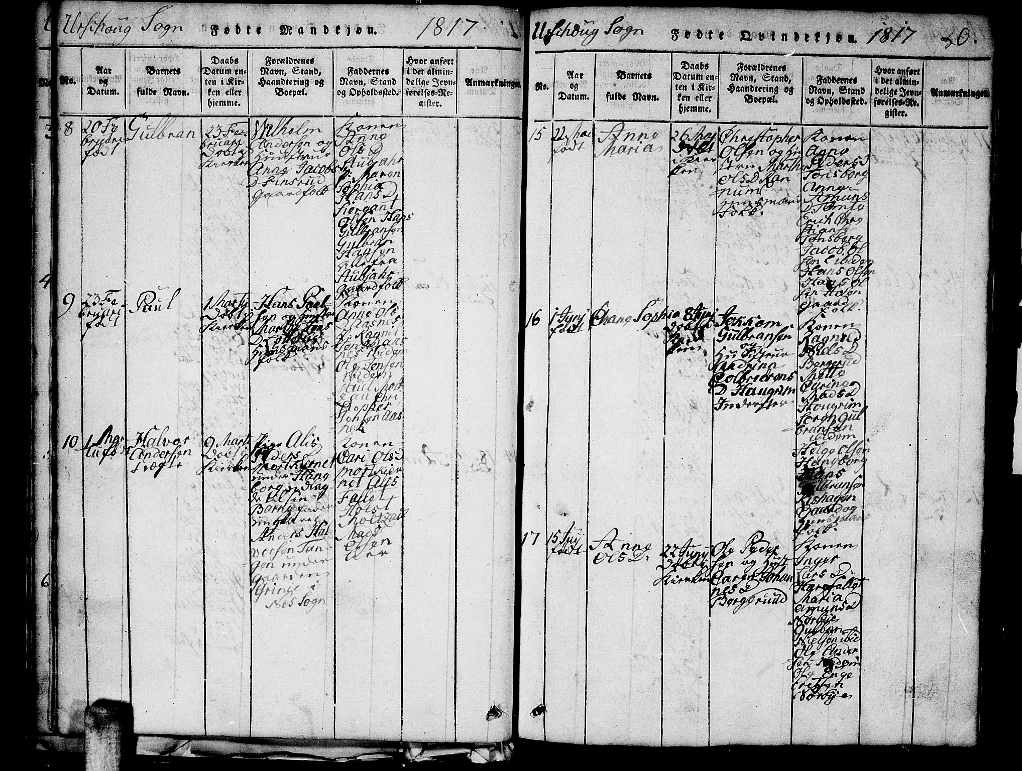 Aurskog prestekontor Kirkebøker, AV/SAO-A-10304a/G/Ga/L0001: Klokkerbok nr. I 1, 1814-1829, s. 20