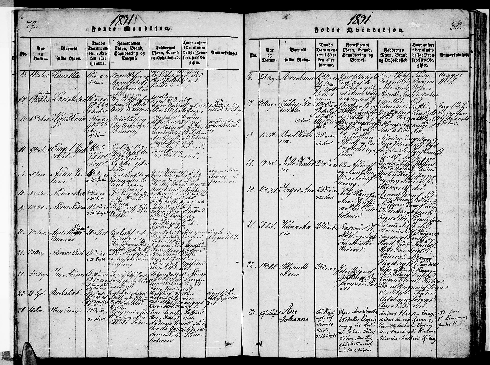 Ministerialprotokoller, klokkerbøker og fødselsregistre - Nordland, AV/SAT-A-1459/834/L0510: Klokkerbok nr. 834C01, 1820-1847, s. 79-80