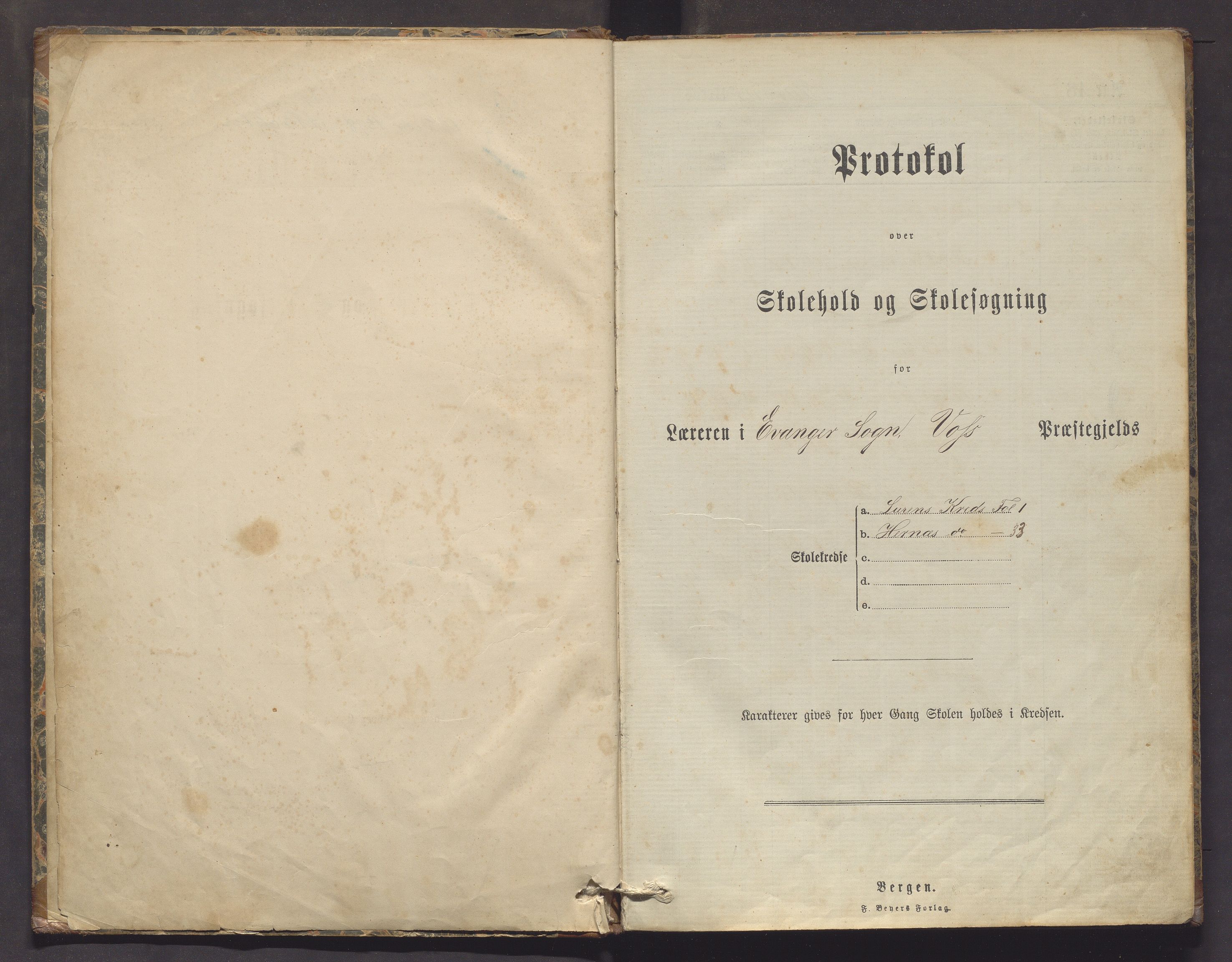 Evanger kommune. Barneskulane, IKAH/1237-231/F/Fa/L0001: Skuleprotokoll for Luren, Evanger, Bjørgo, Mestad og Brekkhus krinsar, 1883-1914