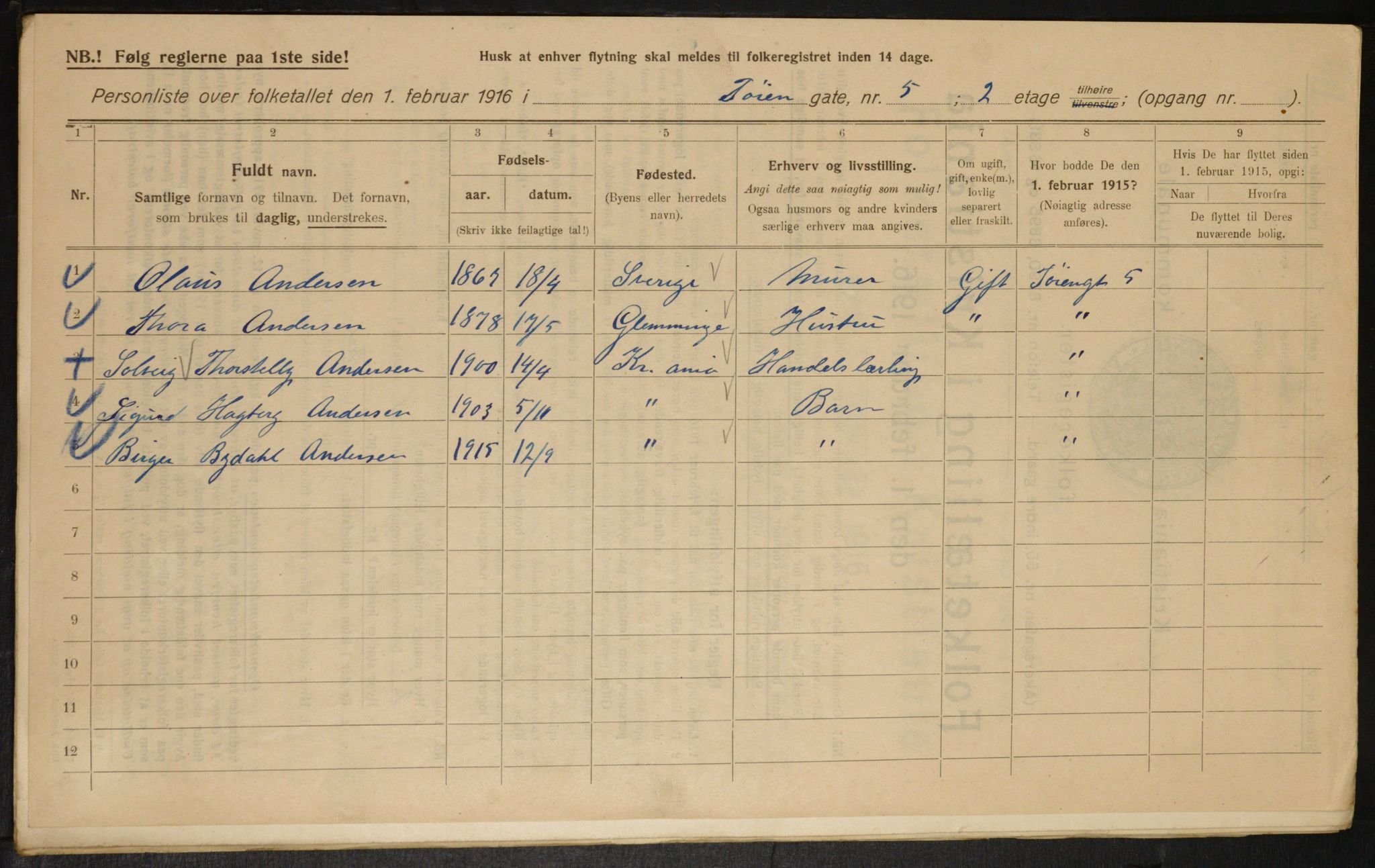 OBA, Kommunal folketelling 1.2.1916 for Kristiania, 1916, s. 120686