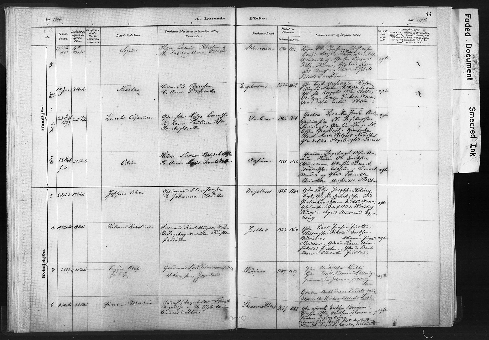 Ministerialprotokoller, klokkerbøker og fødselsregistre - Nord-Trøndelag, AV/SAT-A-1458/749/L0474: Ministerialbok nr. 749A08, 1887-1903, s. 44