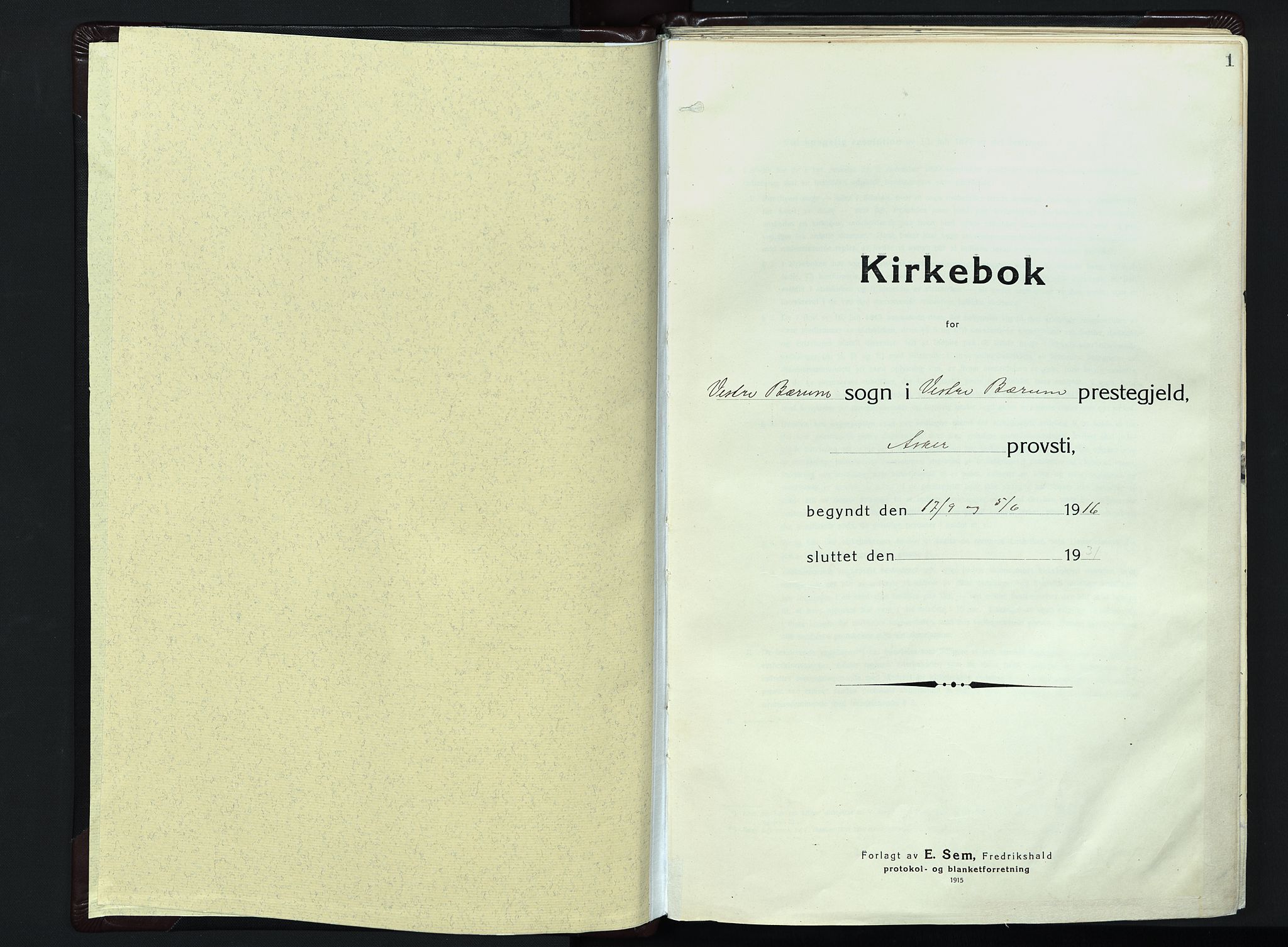 Vestre Bærum prestekontor Kirkebøker, SAO/A-10209a/F/Fa/L0003: Ministerialbok nr. 3, 1916-1930, s. 1