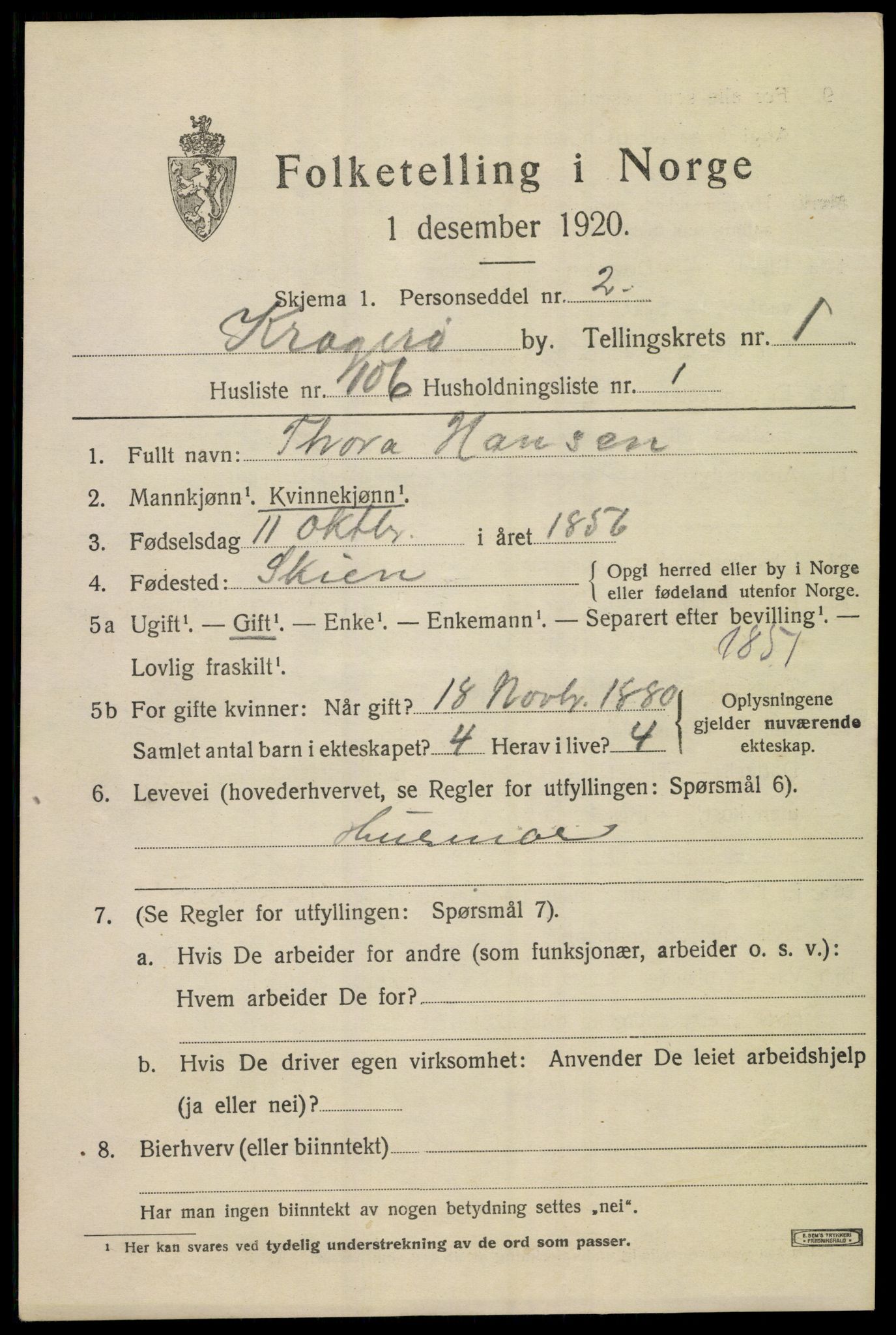 SAKO, Folketelling 1920 for 0801 Kragerø kjøpstad, 1920, s. 5345
