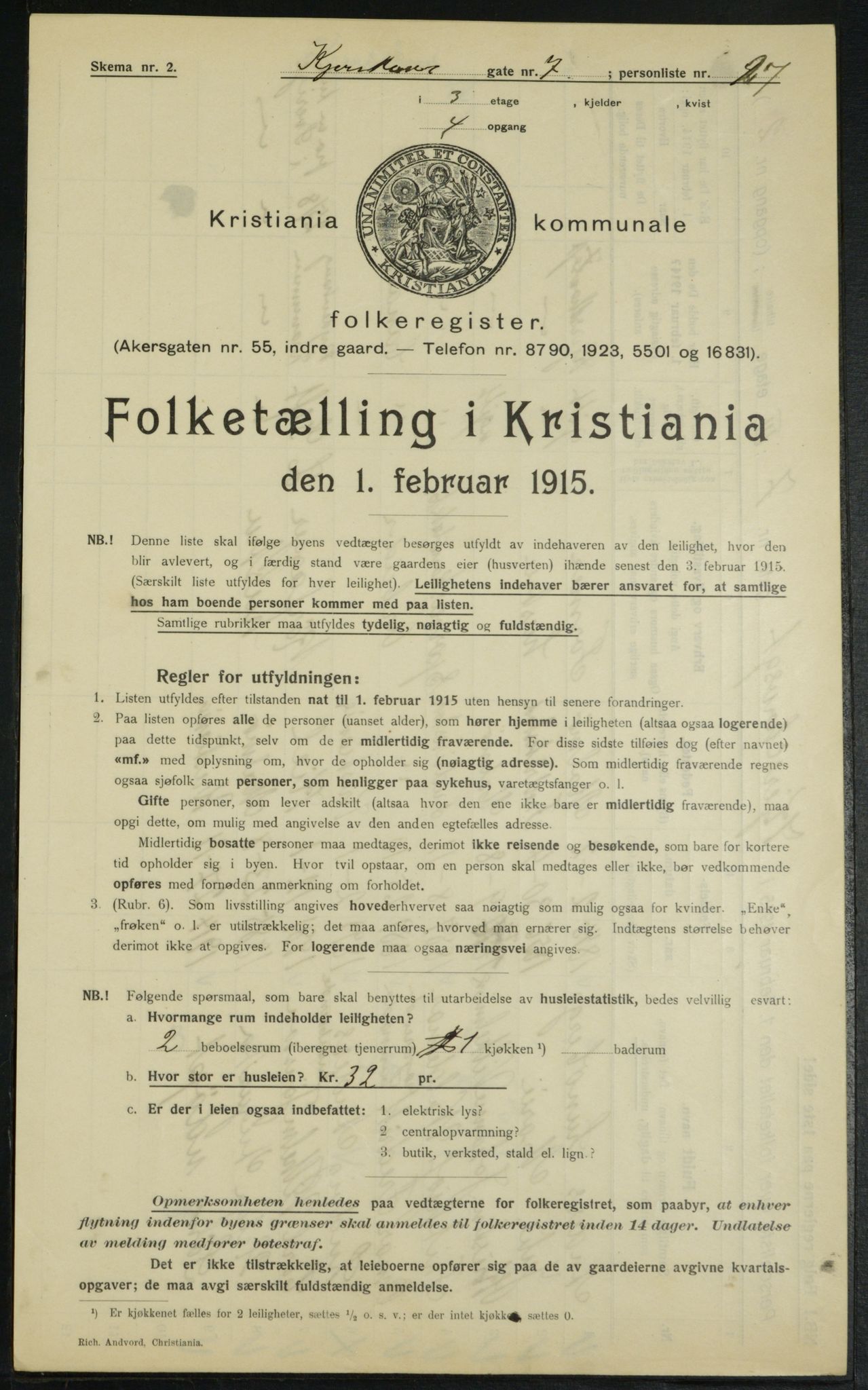 OBA, Kommunal folketelling 1.2.1915 for Kristiania, 1915, s. 49032