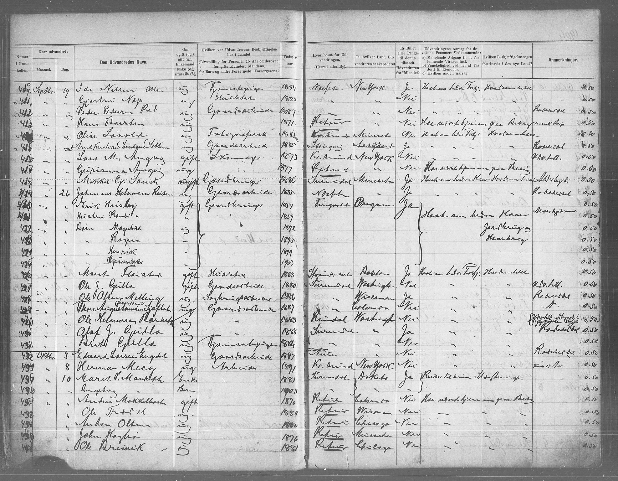 Nordmøre politikammer, AV/SAT-A-1941/5/14/L0006: Emigrantprotokoll (Lite etter 1930), 1905-1959