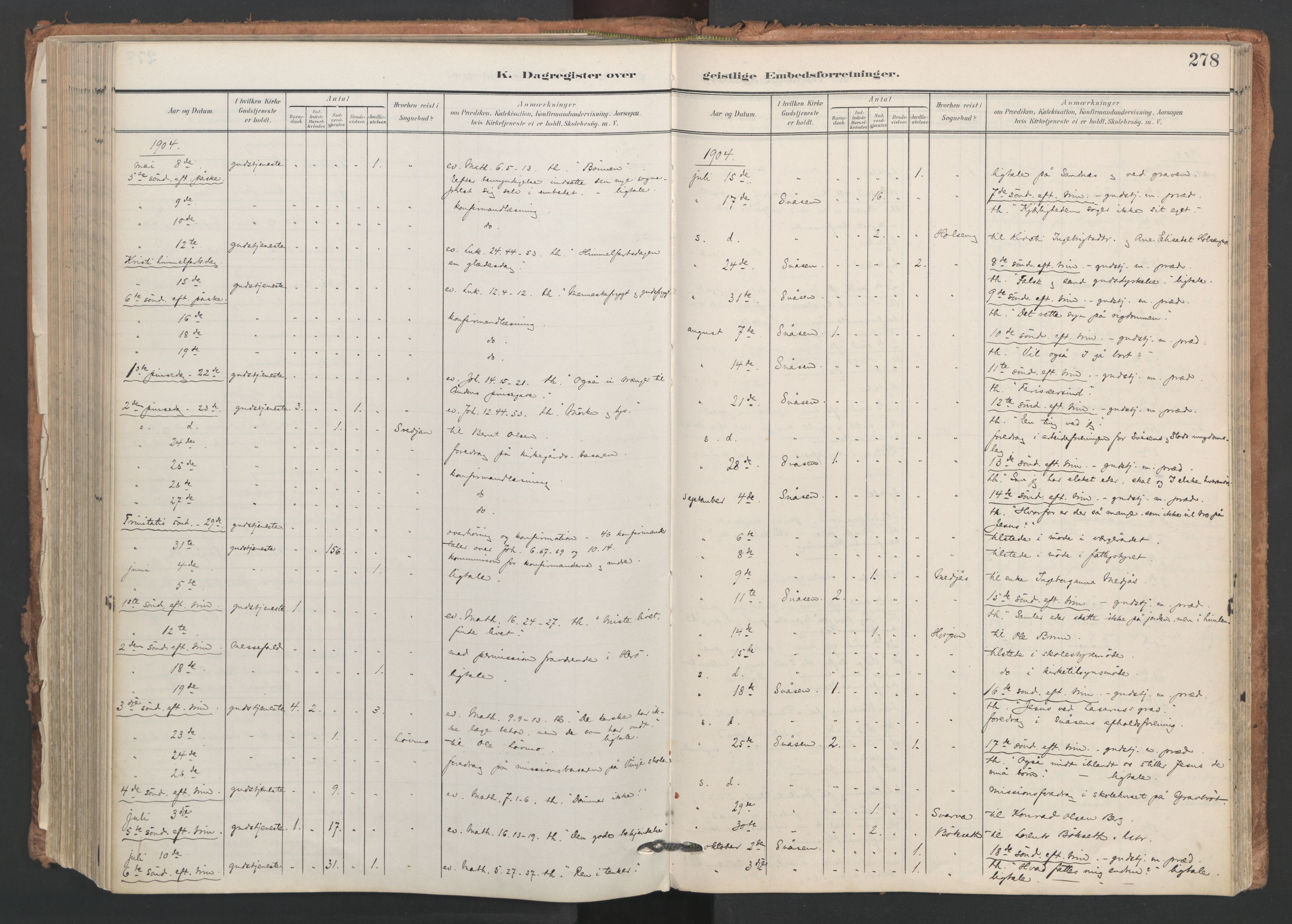 Ministerialprotokoller, klokkerbøker og fødselsregistre - Nord-Trøndelag, SAT/A-1458/749/L0477: Ministerialbok nr. 749A11, 1902-1927, s. 278