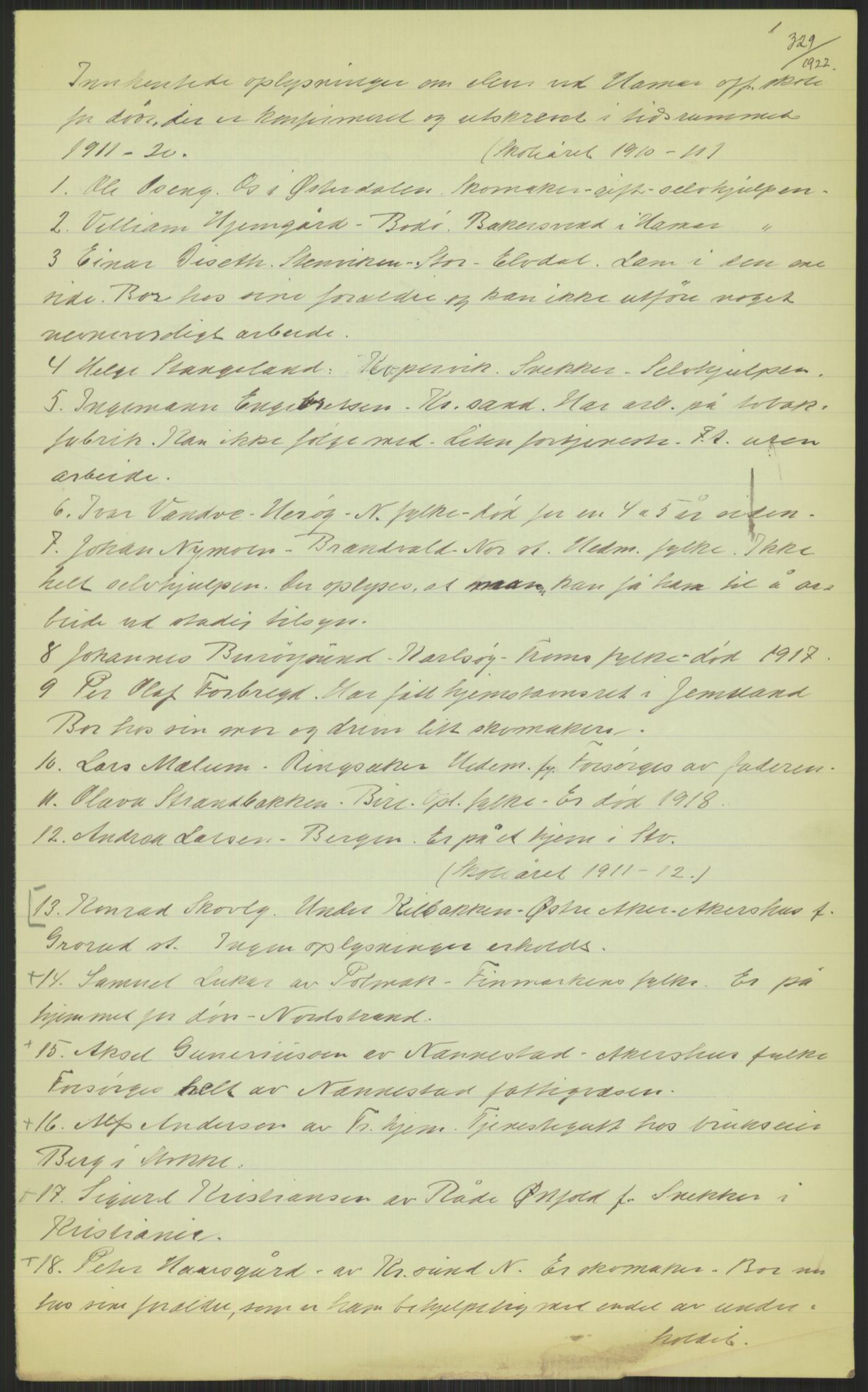Kirke- og undervisningsdepartementet, 1. skolekontor D, AV/RA-S-1021/F/Fh/Fhl/L0044: Hvor blir det av elevene?, 1911-1921, s. 1043