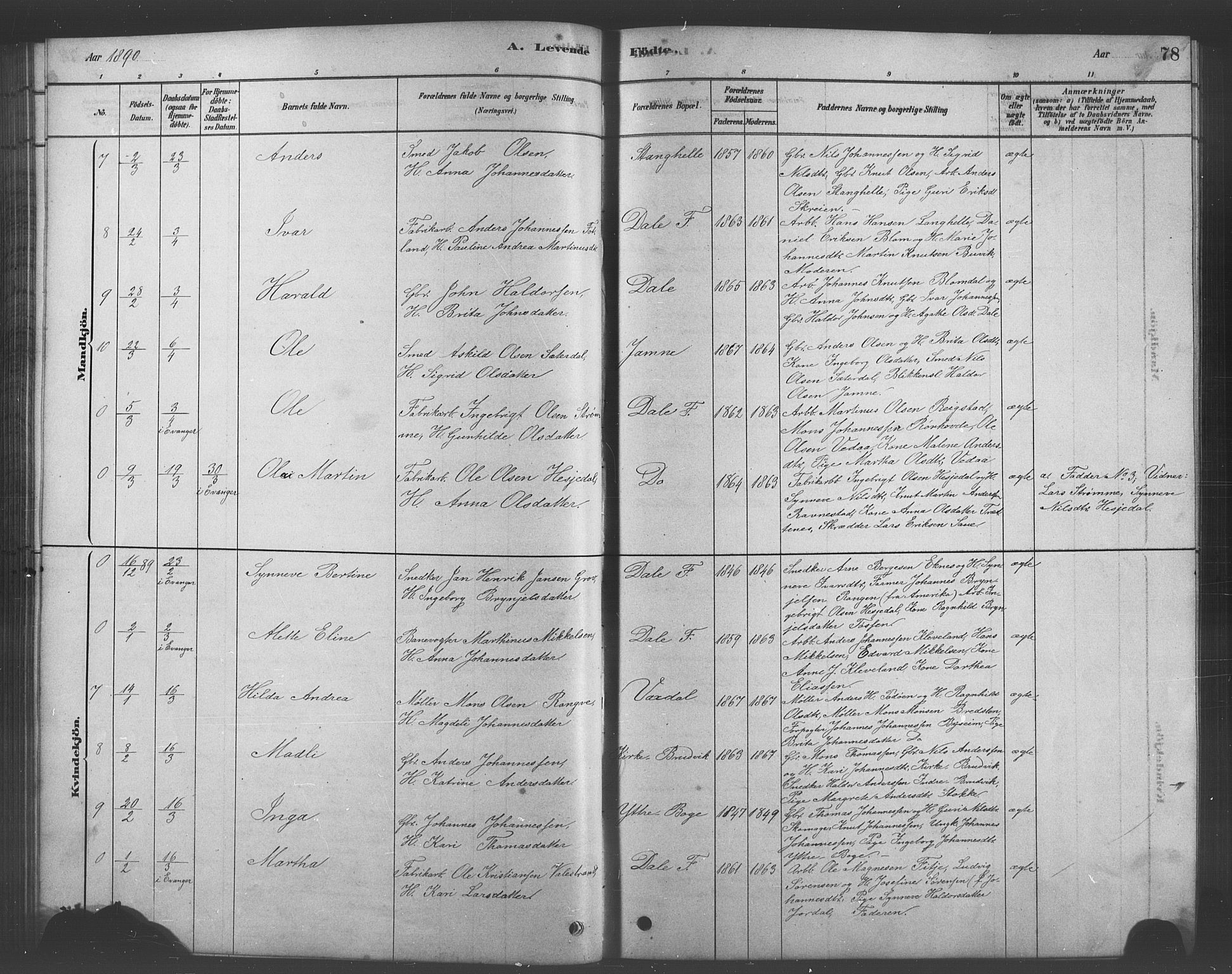 Bruvik Sokneprestembete, AV/SAB-A-74701/H/Hab: Klokkerbok nr. A 1, 1878-1907, s. 78