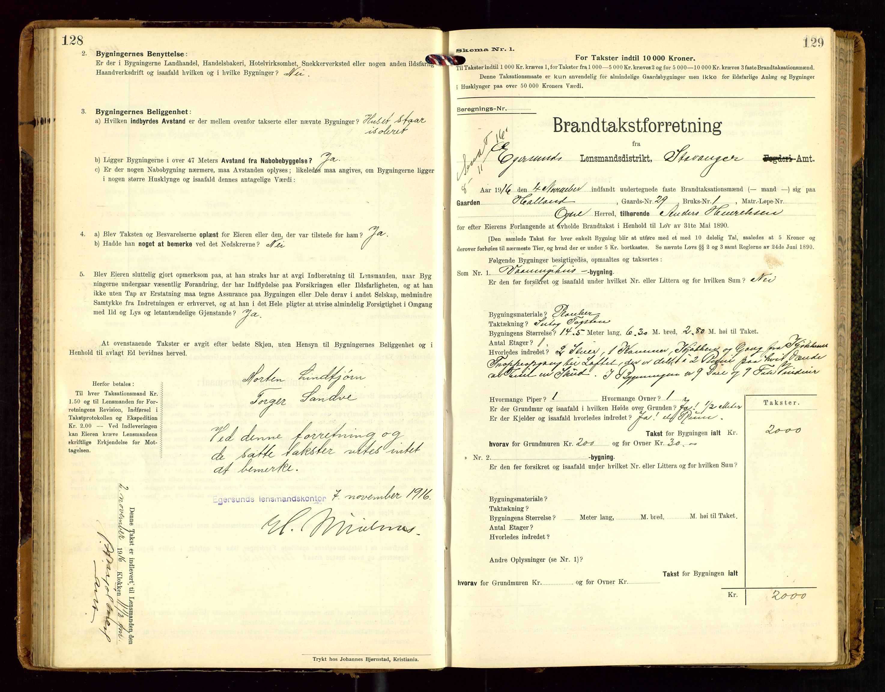 Eigersund lensmannskontor, AV/SAST-A-100171/Gob/L0002: "Brandtakstprotokol", 1910-1916, s. 128-129