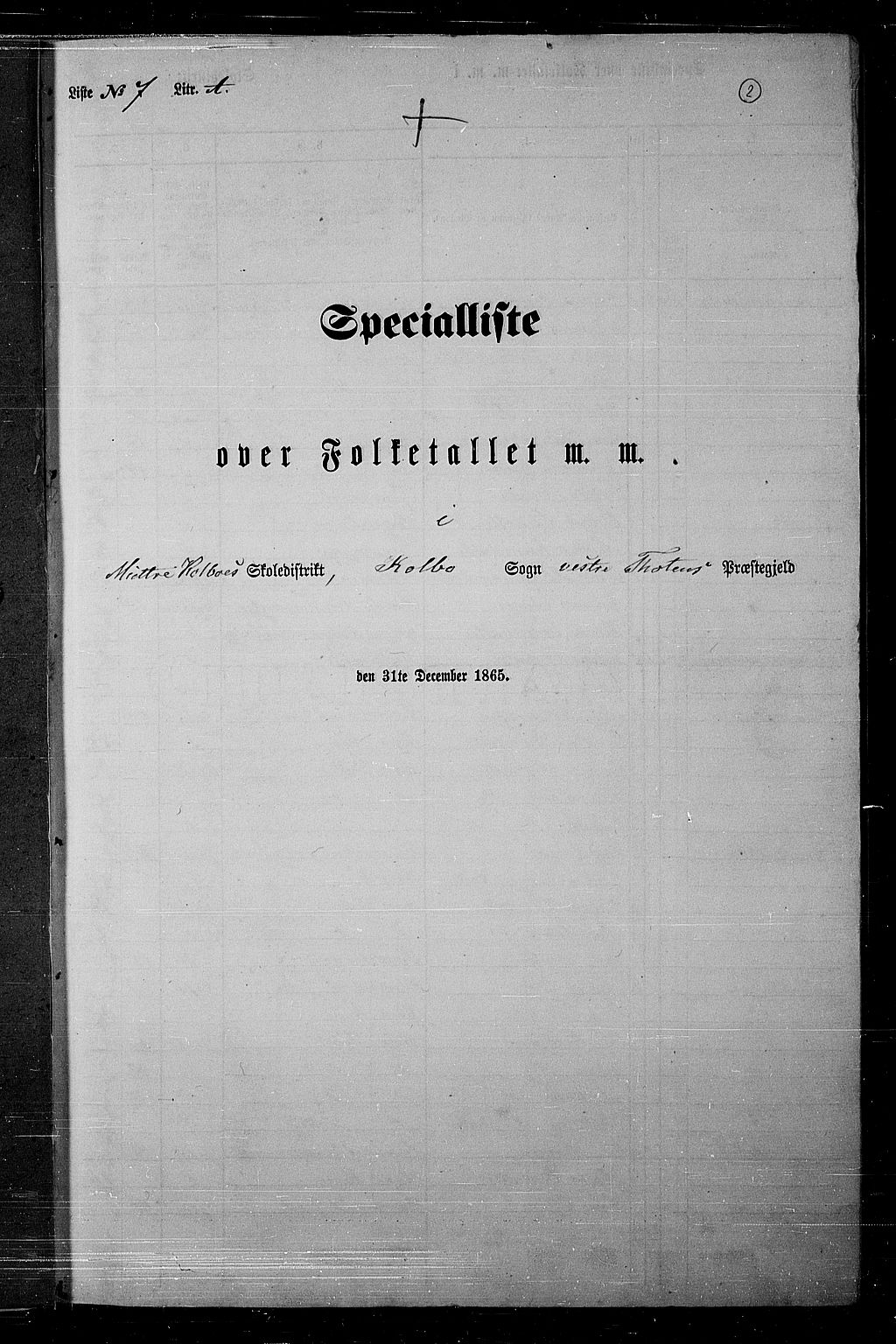RA, Folketelling 1865 for 0529P Vestre Toten prestegjeld, 1865, s. 166