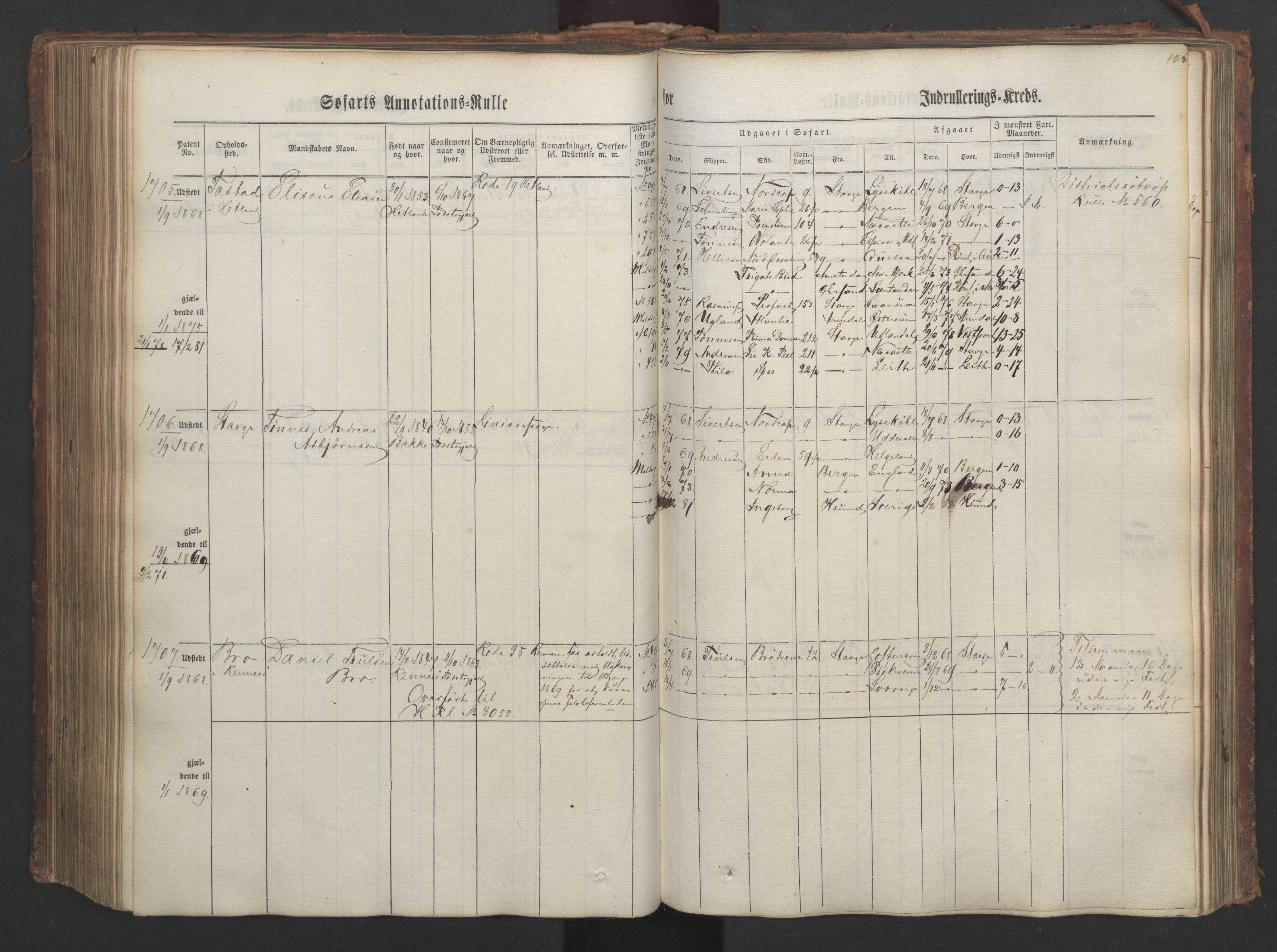 Stavanger sjømannskontor, SAST/A-102006/F/Ff/L0003: Annotasjonsrulle, patentnr. 1144-1761, 1866, s. 225