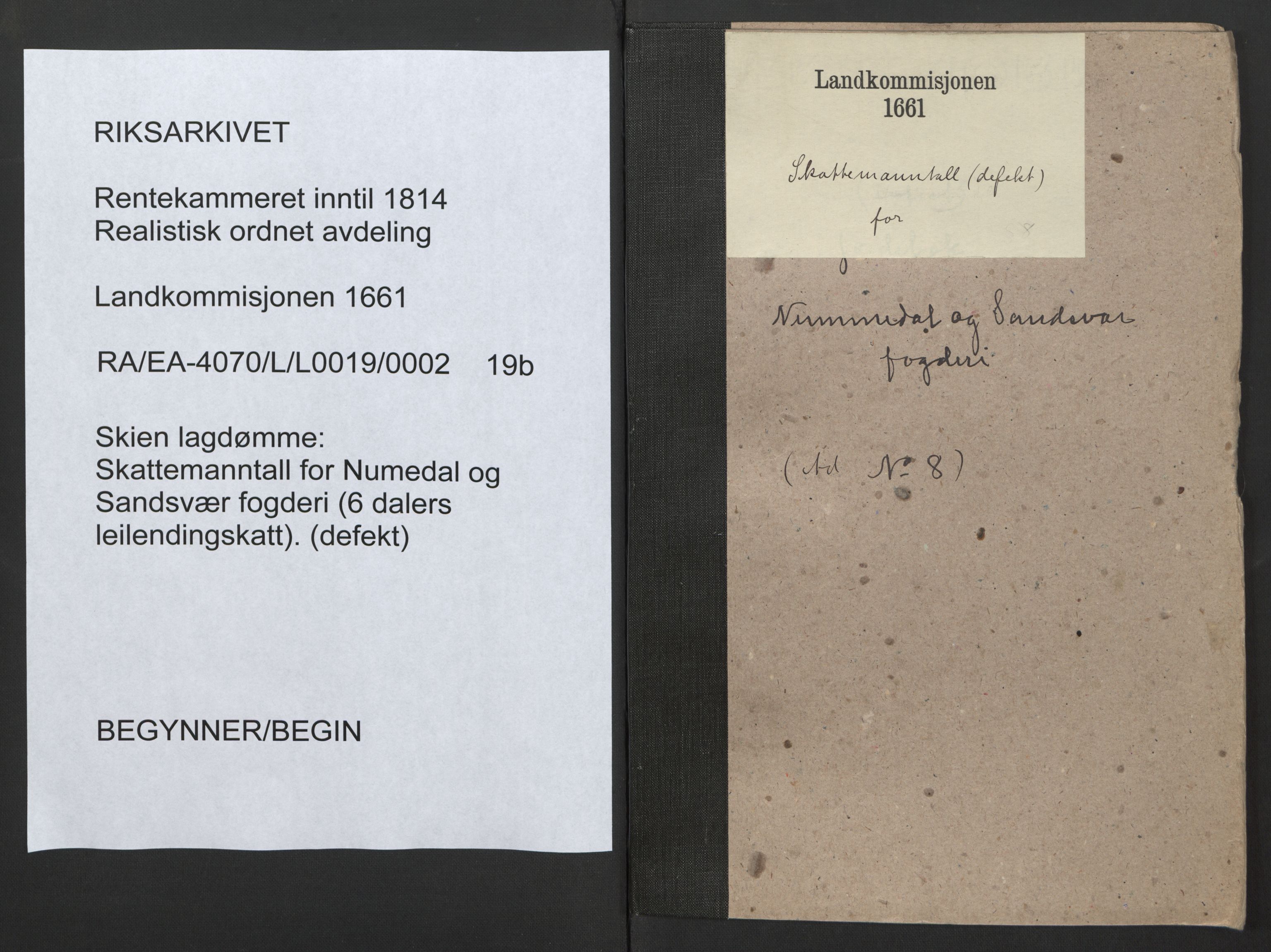 Rentekammeret inntil 1814, Realistisk ordnet avdeling, RA/EA-4070/L/L0019/0002: Skien lagdømme: / Skattemanntall for Numedal og Sandsvær fogderi (6 dalers leilendingskatt), 1661