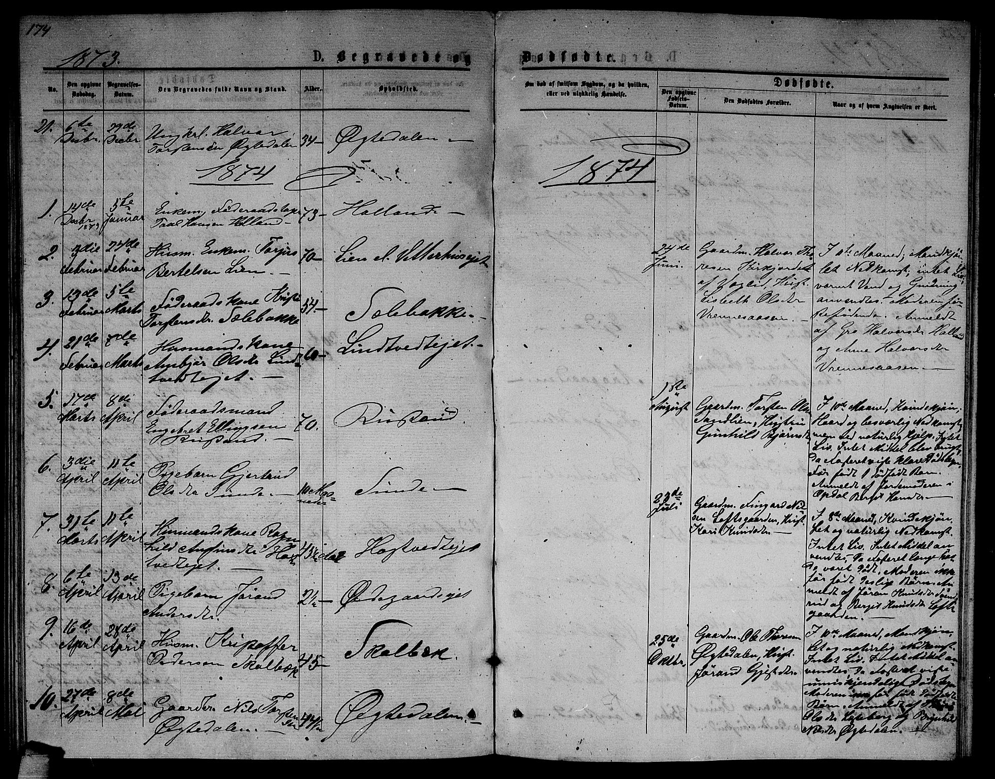 Nore kirkebøker, AV/SAKO-A-238/G/Ga/L0001: Klokkerbok nr. I 1, 1872-1877, s. 174