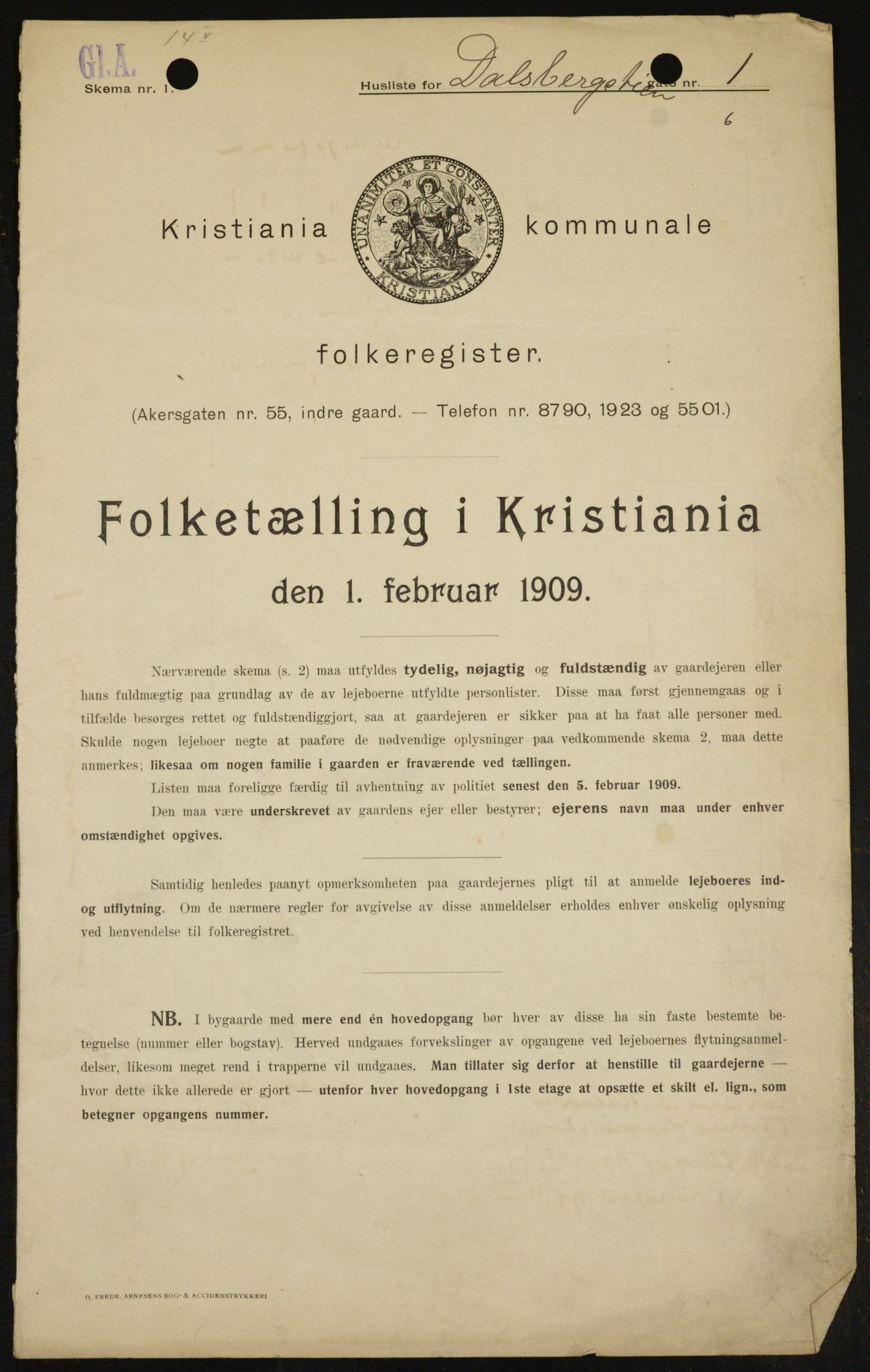 OBA, Kommunal folketelling 1.2.1909 for Kristiania kjøpstad, 1909, s. 12737