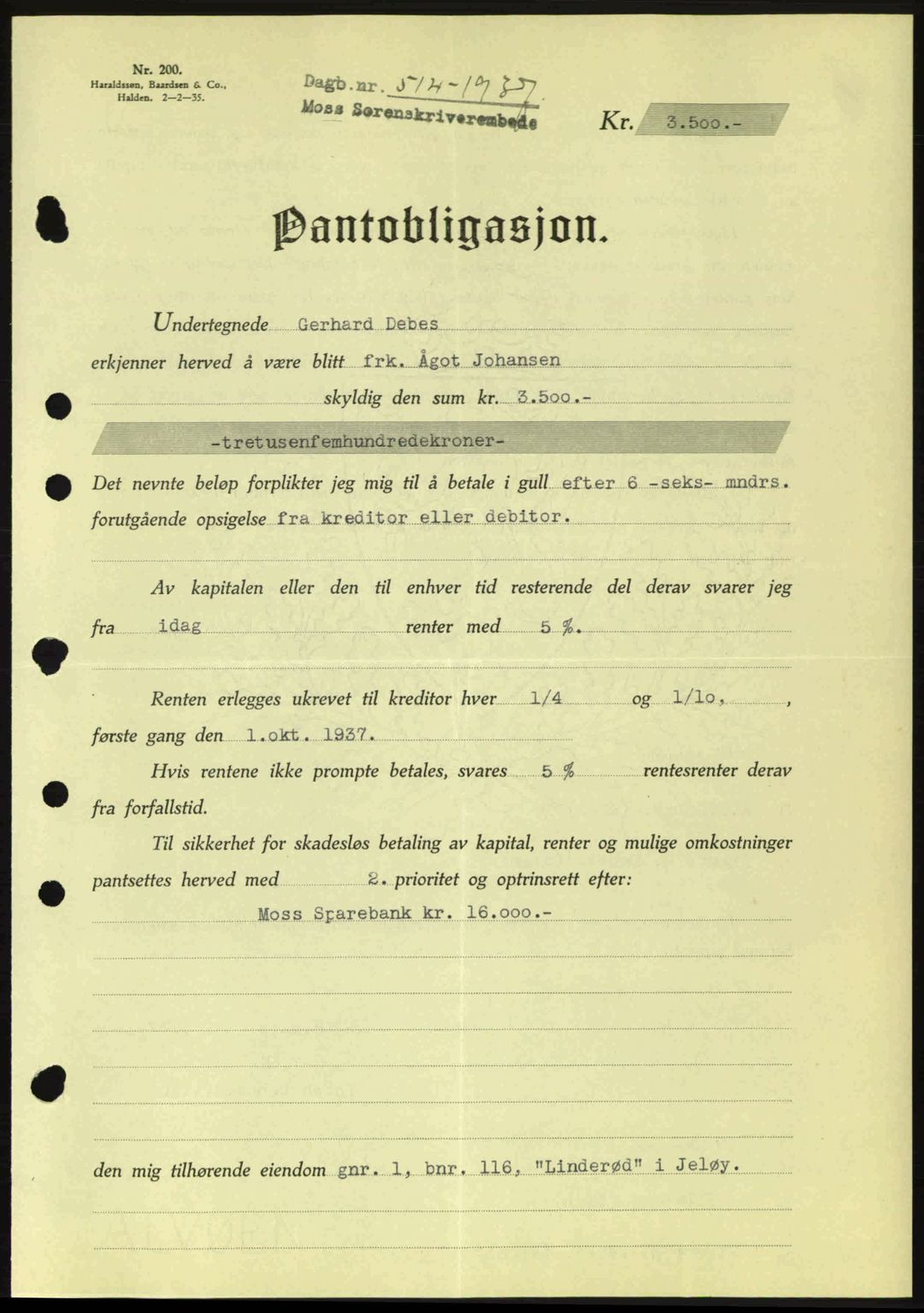 Moss sorenskriveri, SAO/A-10168: Pantebok nr. B3, 1937-1937, Dagboknr: 514/1937
